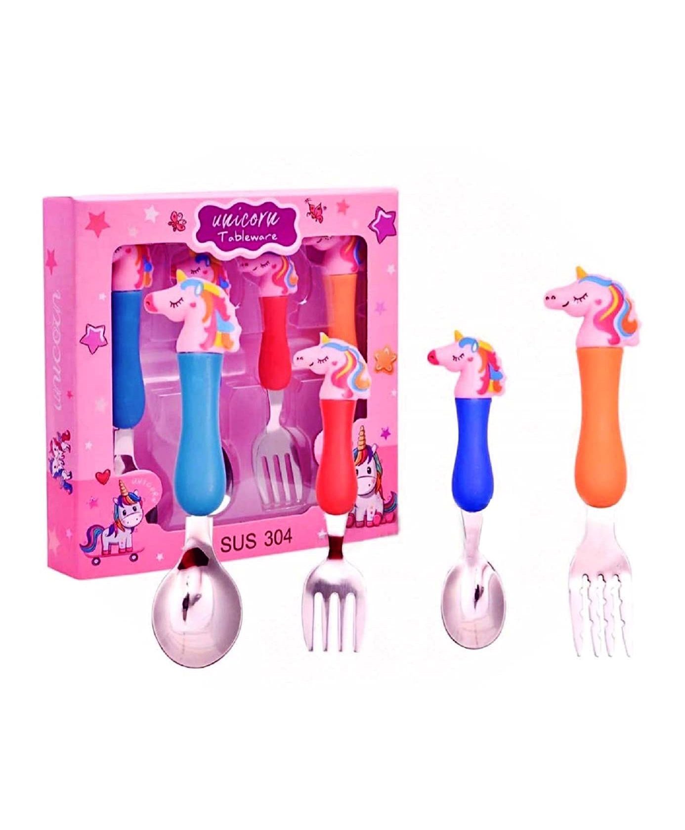 FunBlast Unicorn Stainless Steel Spoon & Fork Set Multicolor - Pack of 4-image-46