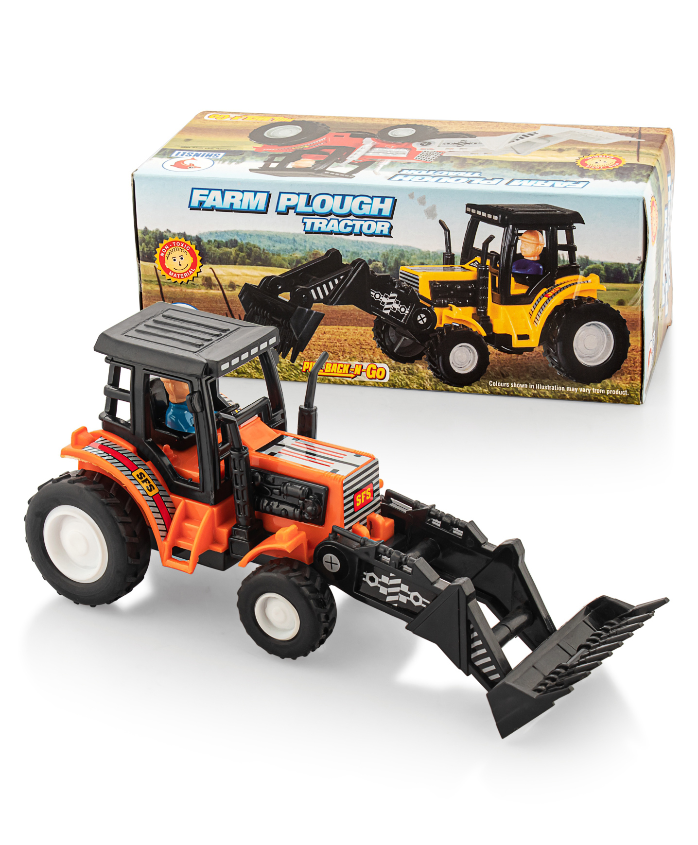 Shinsei Pull Back Farm Plough Tractor - Orange-picture-19