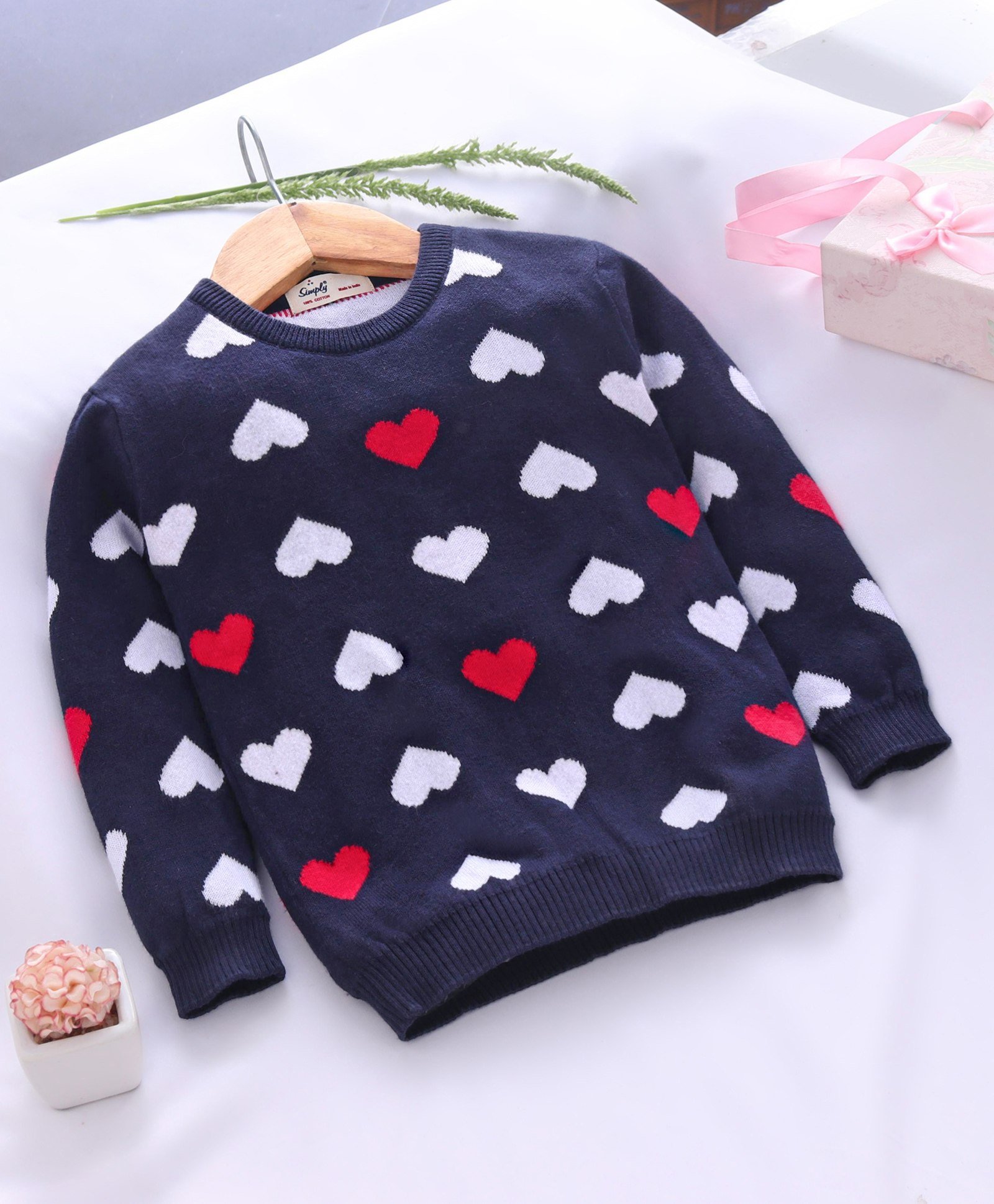 Simply Full Sleeves Sweater Heart Design - Navy Blue-image-35