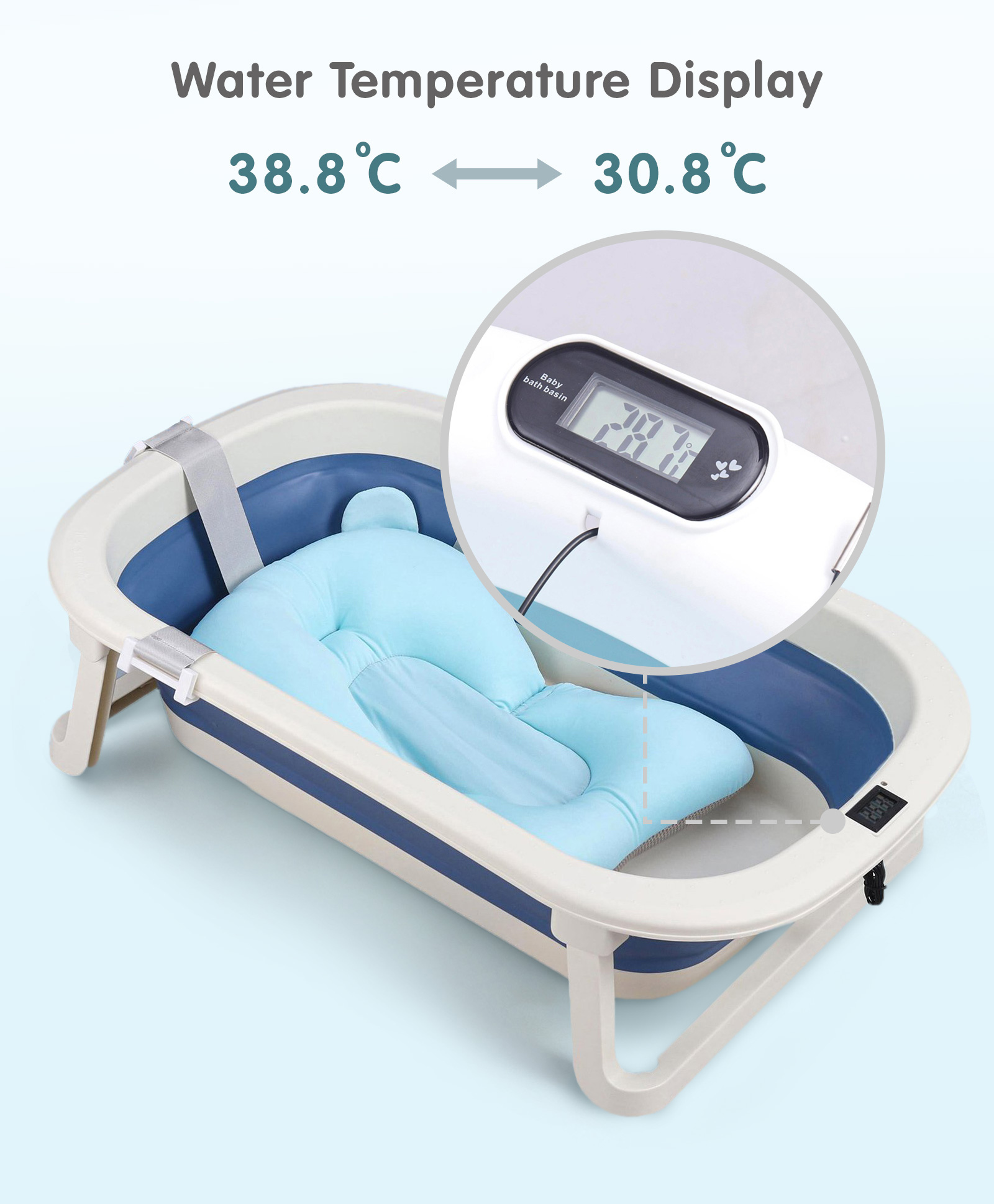 Foldable Bathtub with Cushion and Thermometer - Blue-image-28
