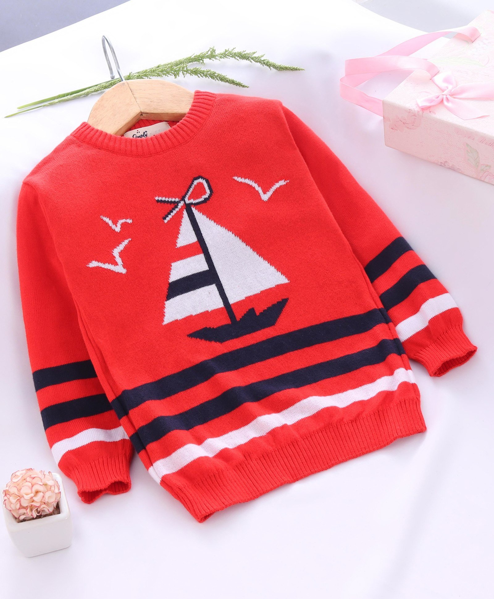 Simply Full Sleeves Sweater Boat Design - Red-image-47