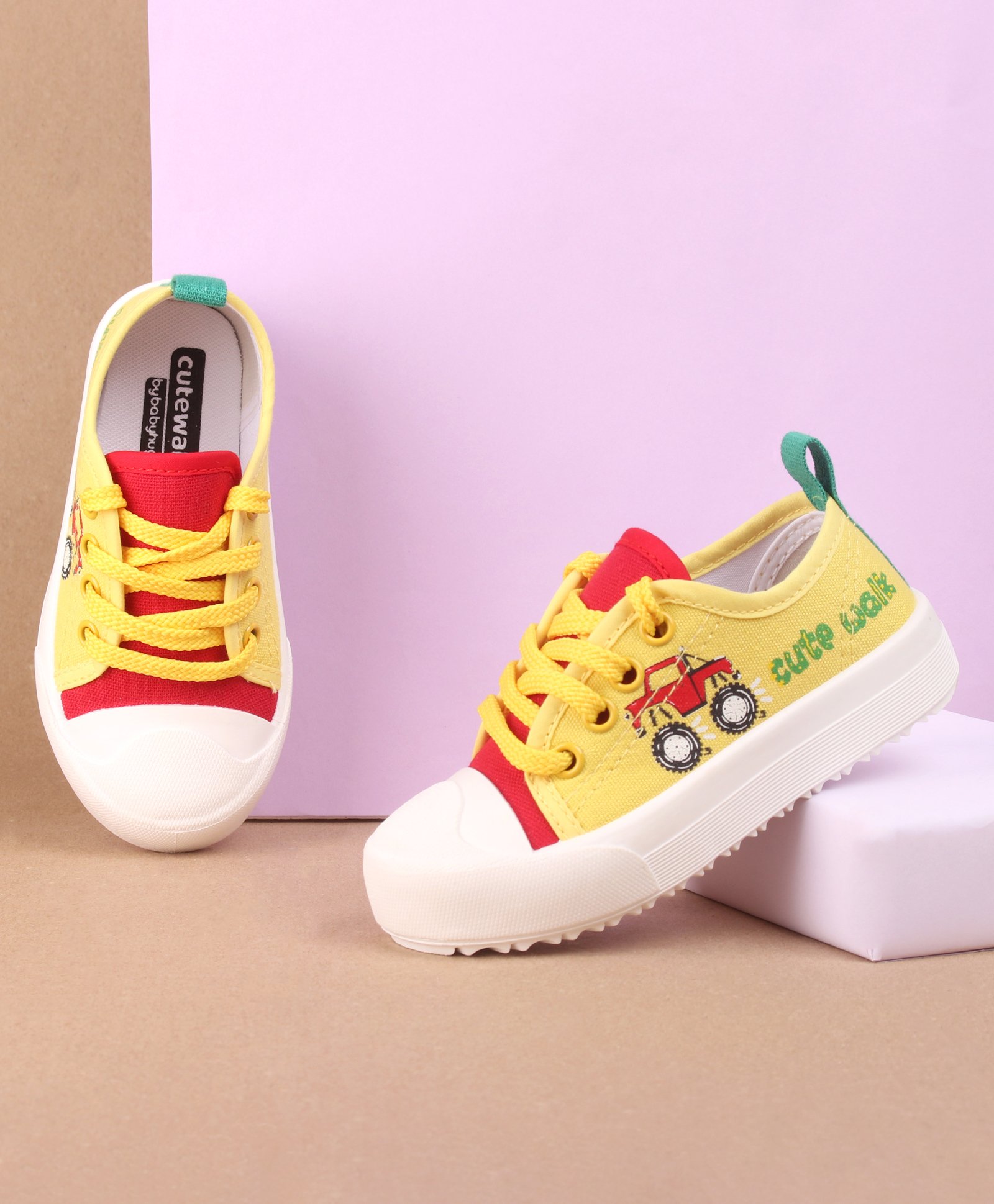 Cute Walk by Babyhug Casual Shoes Truck Print - Yellow-picture-18