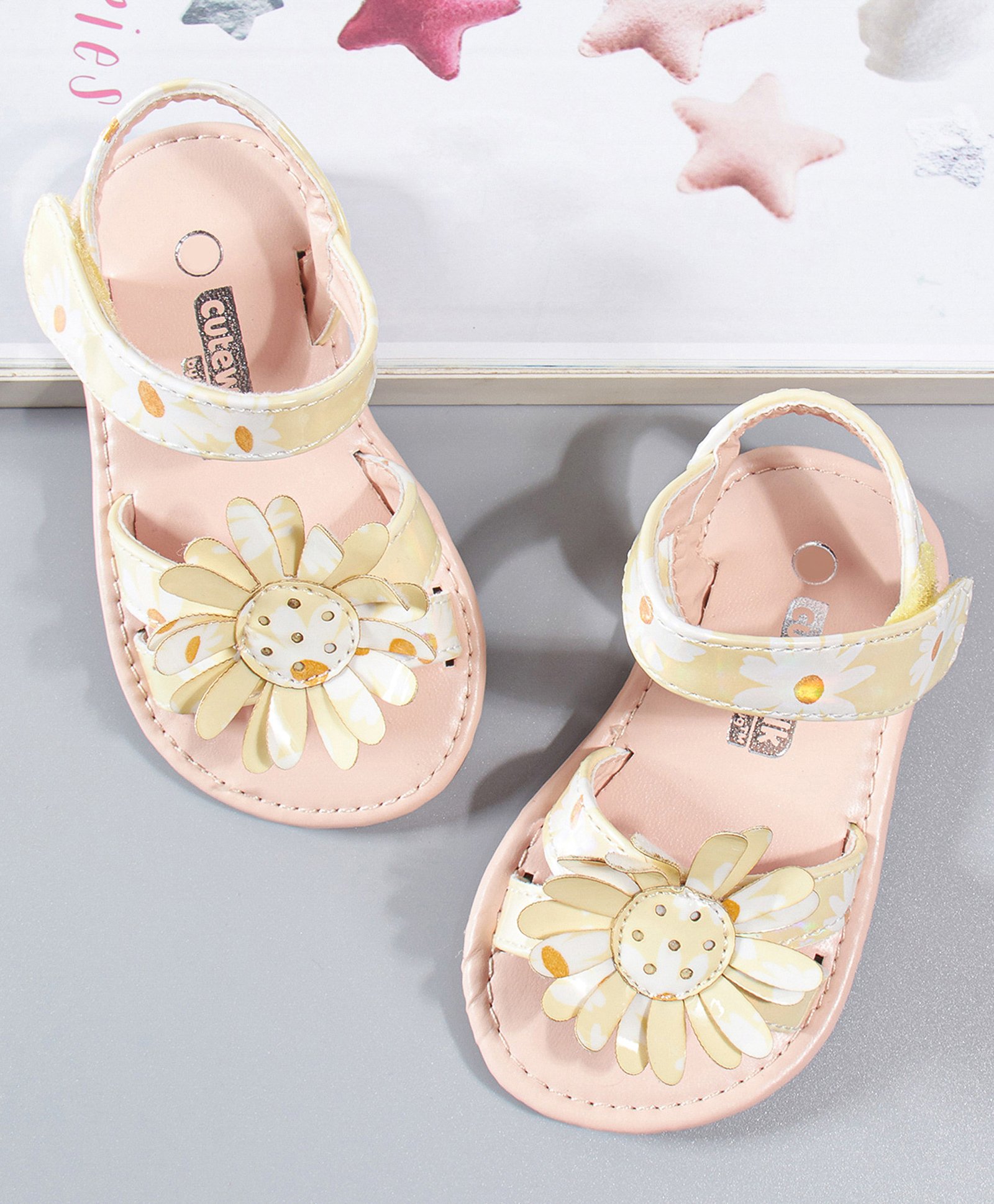 Cute Walk by Babyhug Sandals Floral Applique - Yellow-image-7