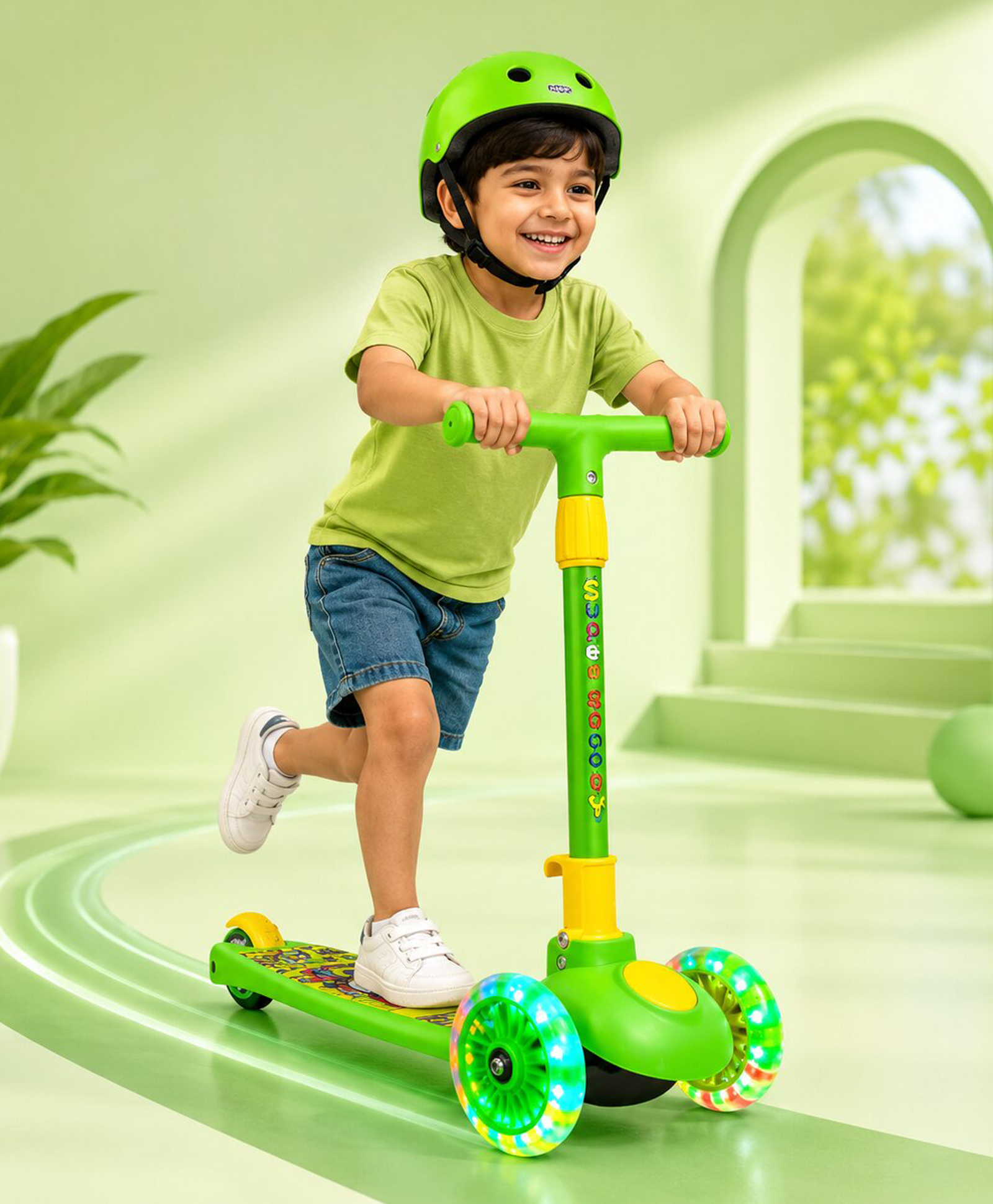 NHR Smart Kick Three Wheel Scooter with Lights - Green-image-22
