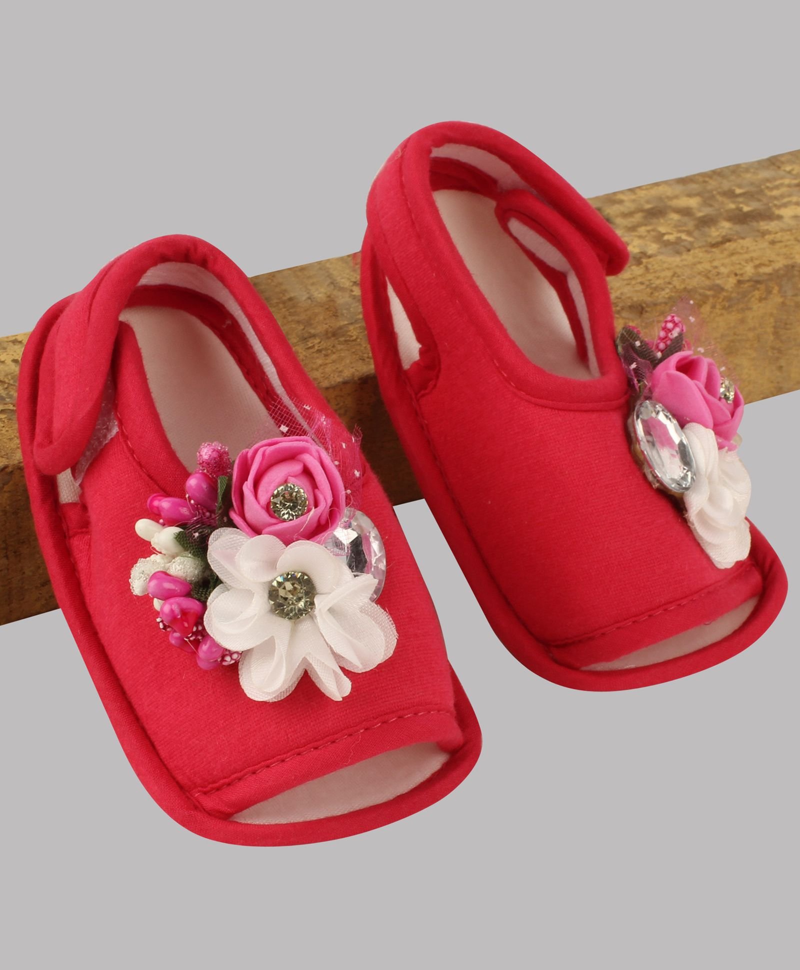 Daizy Flower Detailing Sandal Style Booties - Dark Pink-image-49