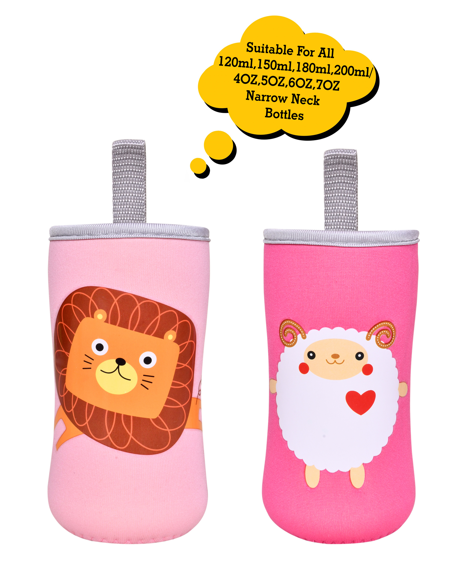 The Little Lookers Soft Stretchable Baby Feeding Bottle Cover with Strap Lion & Sheep Print Pink - Pack of 2-picture-12