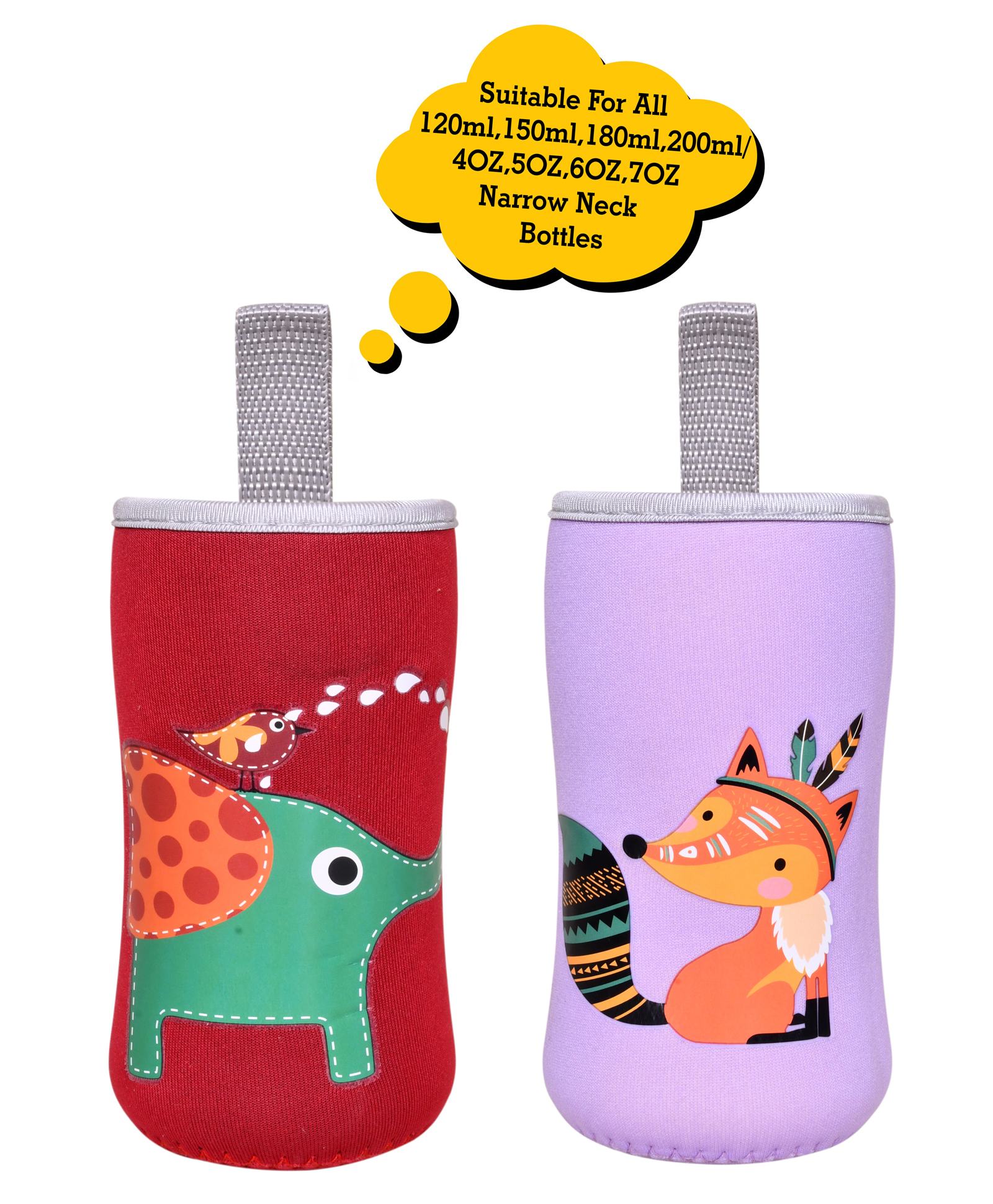 The Little Lookers Soft Stretchable Baby Feeding Bottle Cover with Strap Elephant Print Multicolor - Pack of 2-picture-20