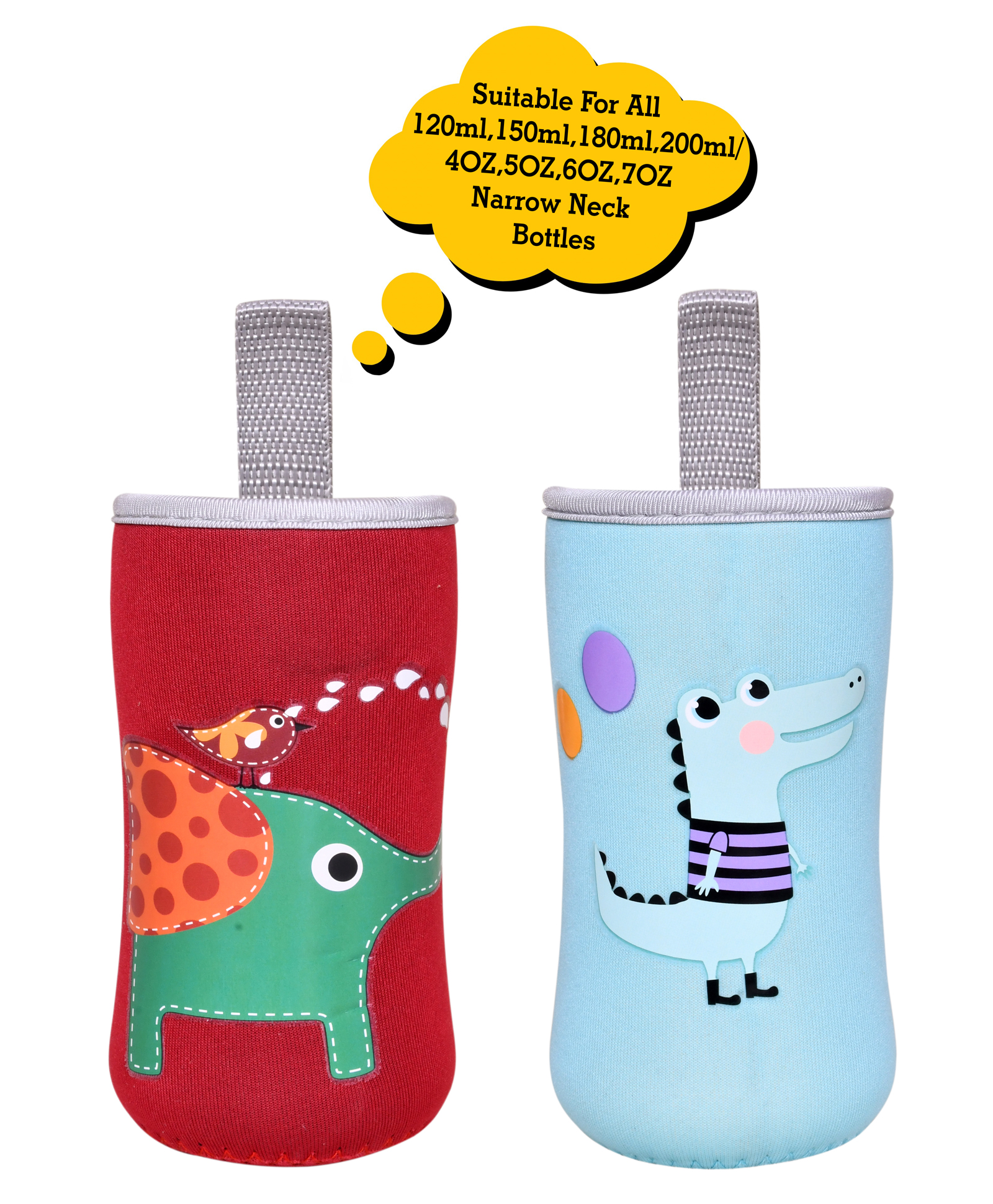 The Little Lookers Soft Stretchable Baby Feeding Bottle Cover with Strap Elephant & Dino Print Multicolor - Pack of 2-picture-25
