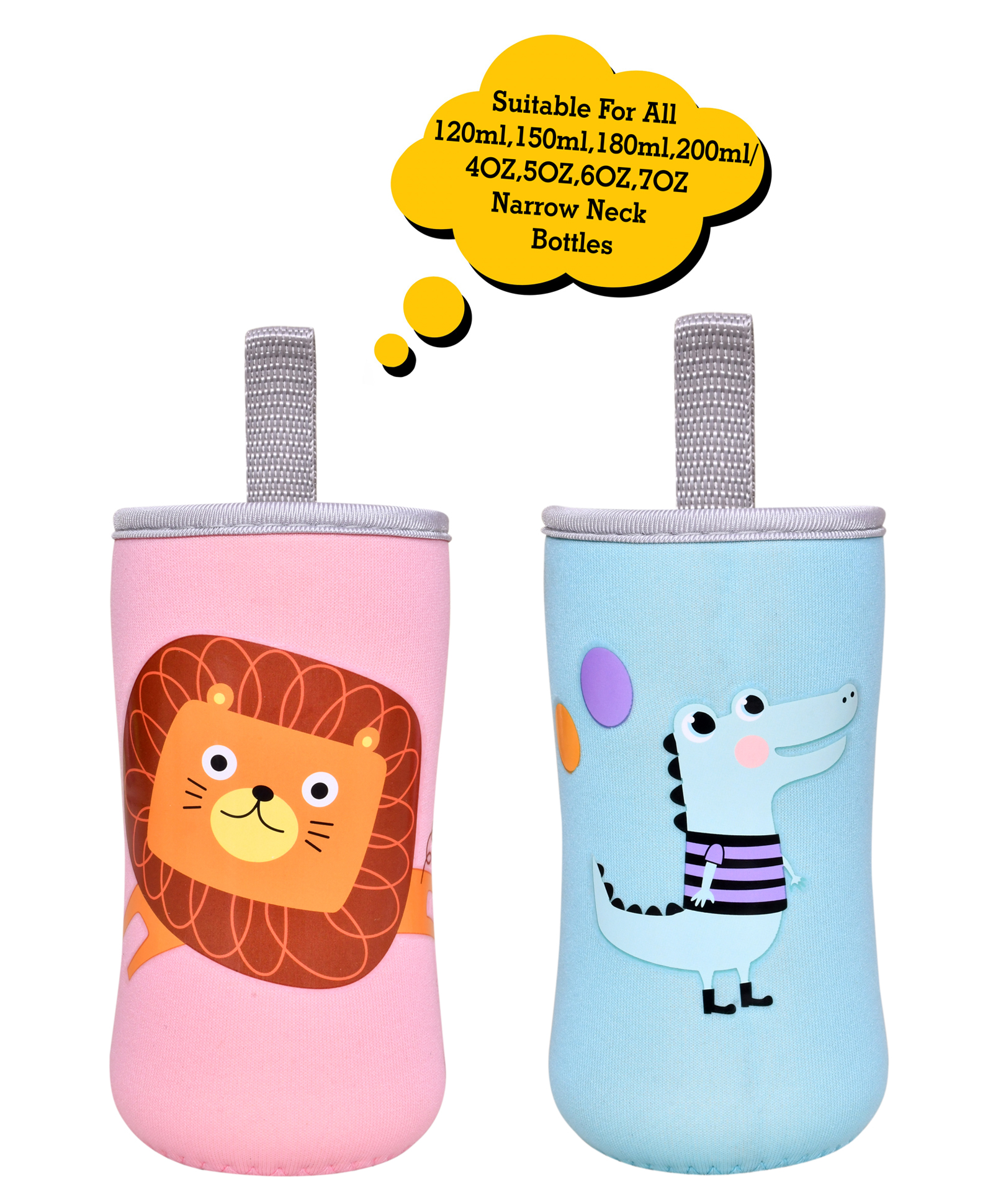The Little Lookers Soft Stretchable Baby Feeding Bottle Cover with Strap Lion & Dino Print Multicolor - Pack of 2-picture-21