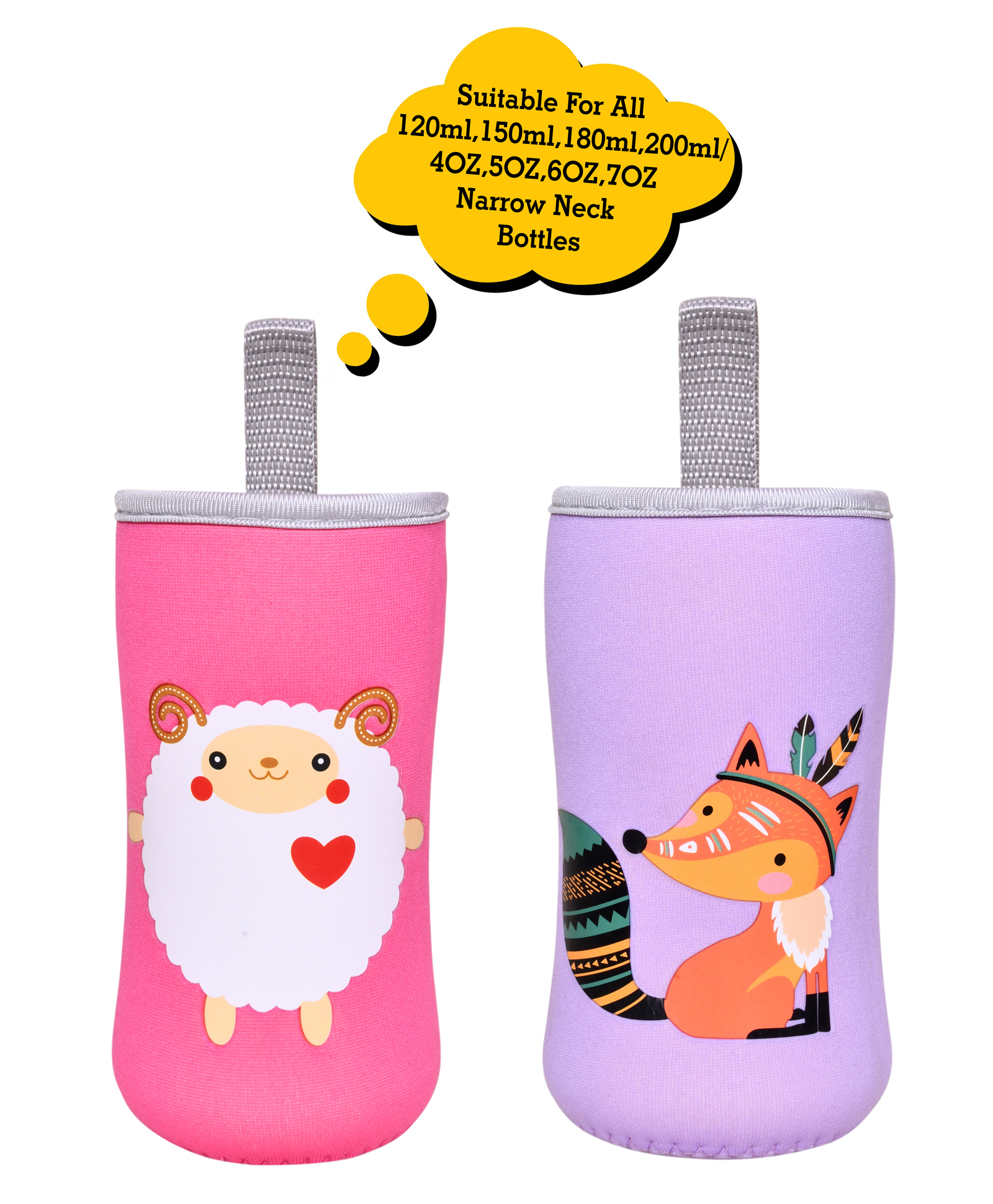 The Little Lookers Soft Stretchable Baby Feeding Bottle Cover with Strap Sheep Print Multicolor - Pack of 2-image-41