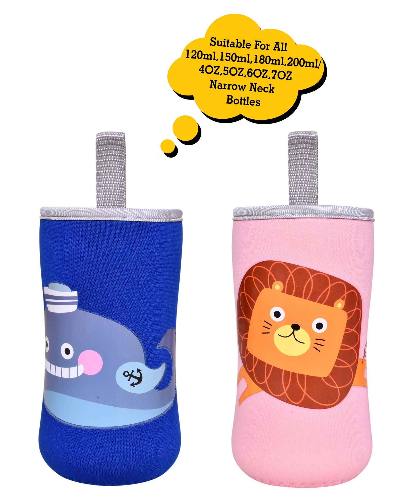 The Little Lookers Soft Stretchable Baby Feeding Bottle Cover with Strap Fish & Lion Print Multicolor - Pack of 2-picture-37