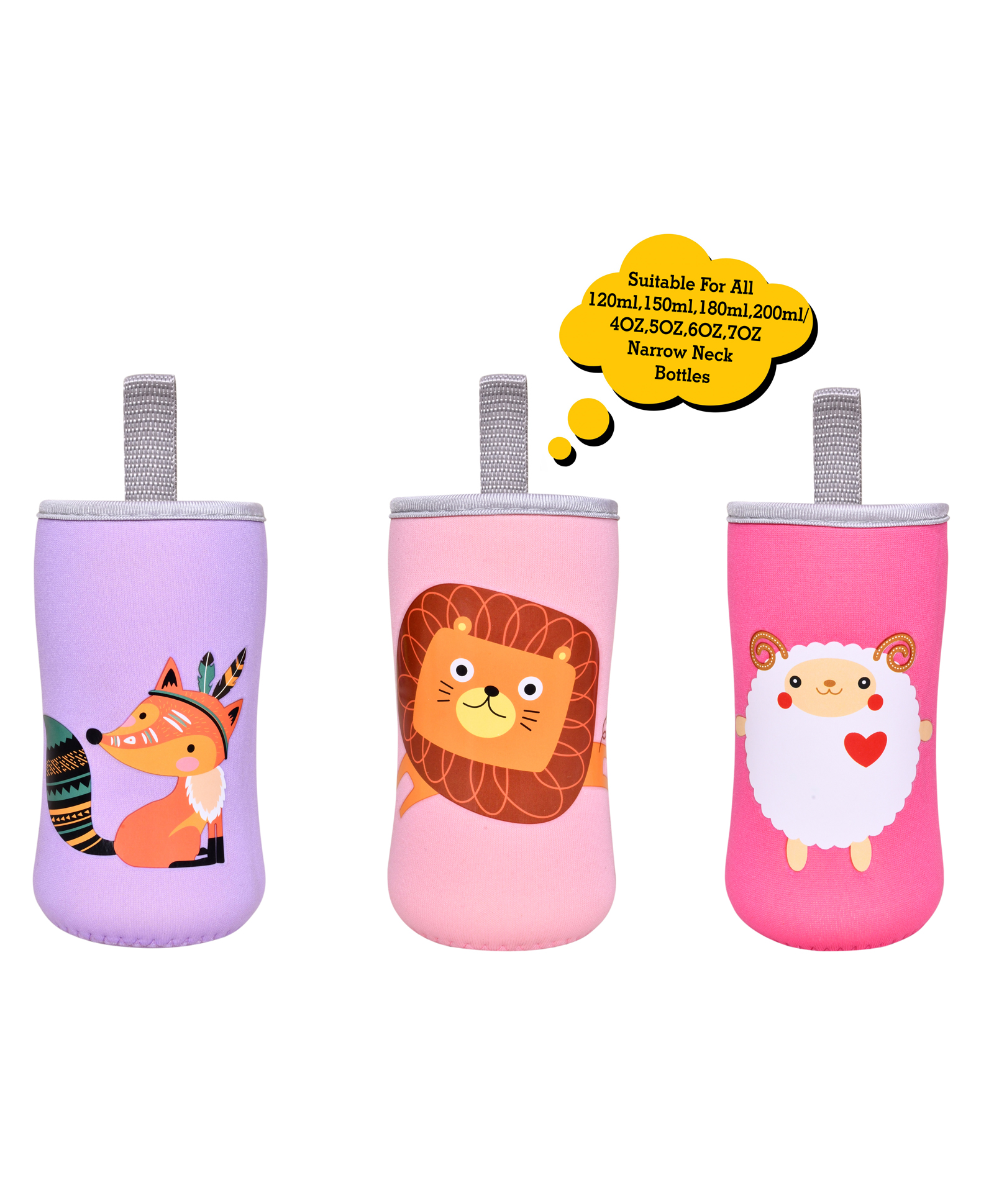 The Little Lookers Soft Stretchable Baby Feeding Bottle Cover with Strap Pink Purple - Pack of 3-picture-28