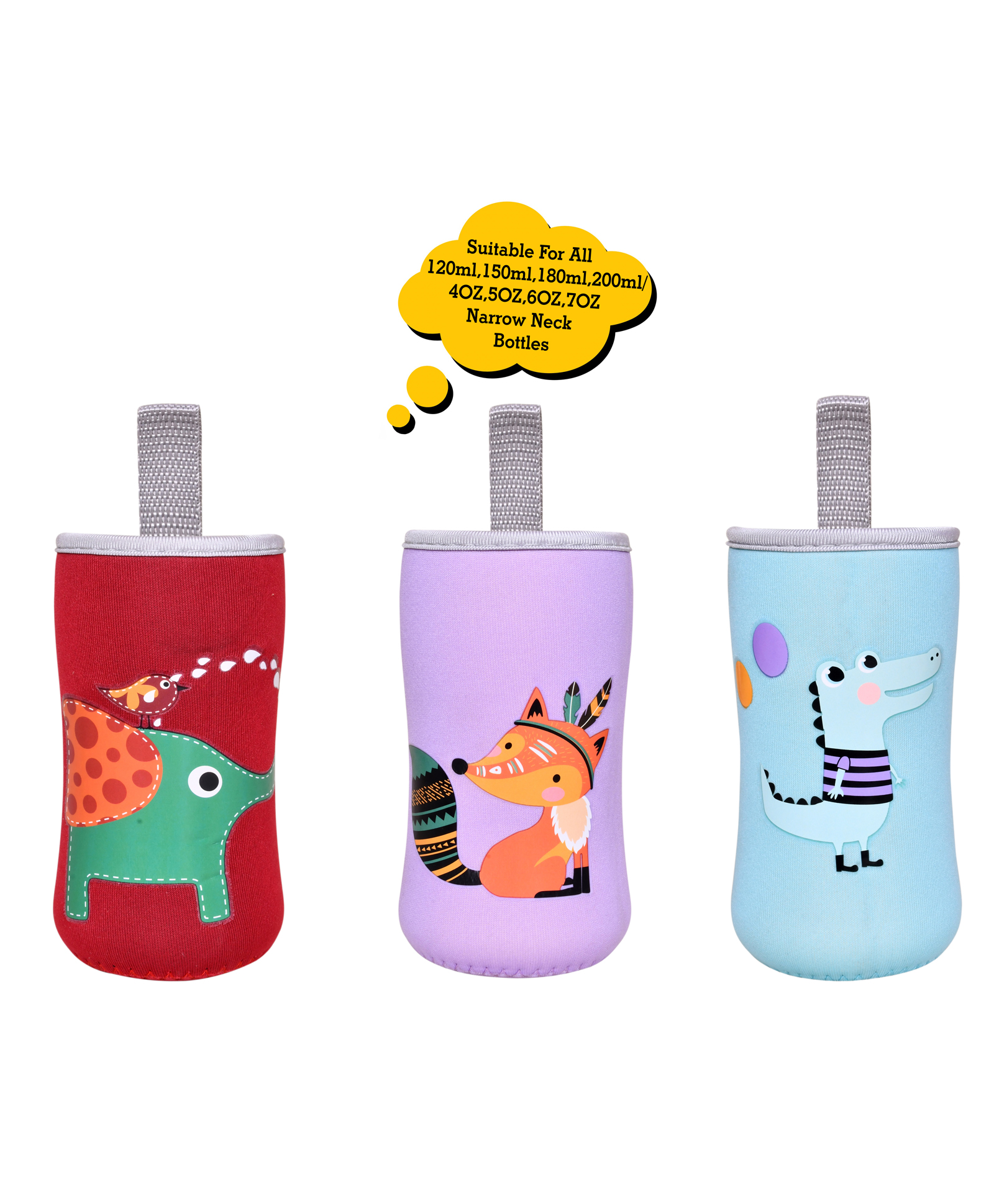 The Little Lookers Soft Stretchable Baby Feeding Bottle Cover with Strap Red Blue - Pack of 3-picture-27