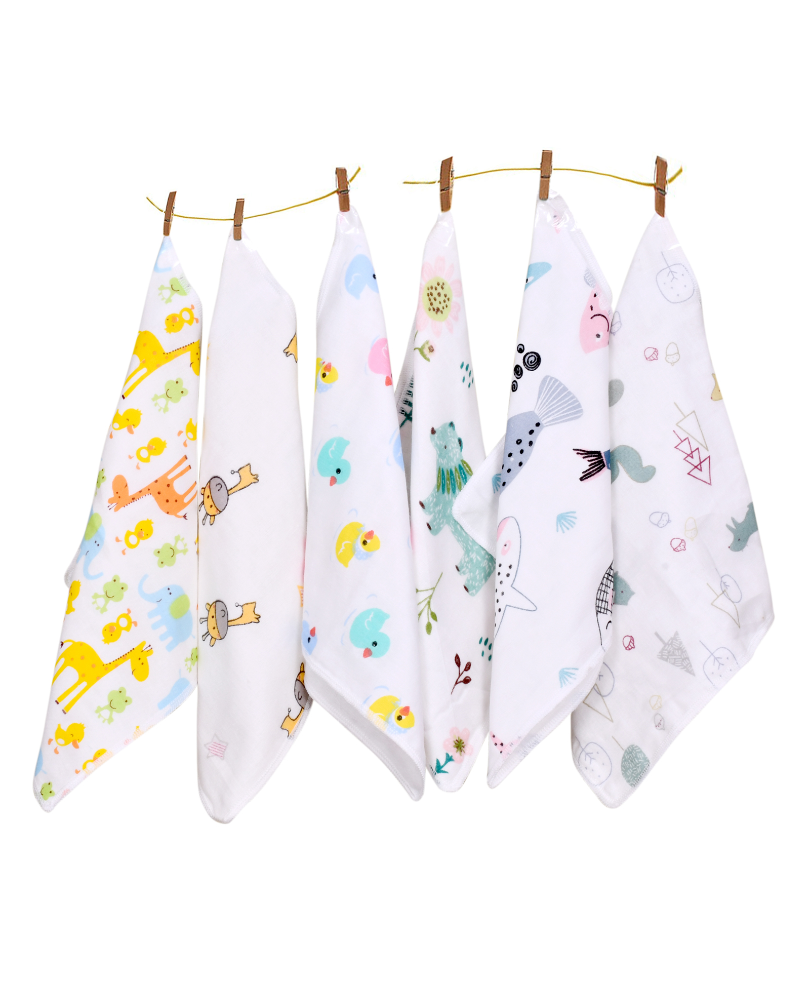 The Little Lookers Organic Cotton Muslin Face Towels Set of 6 (Color and Prints May Vary)-image-16