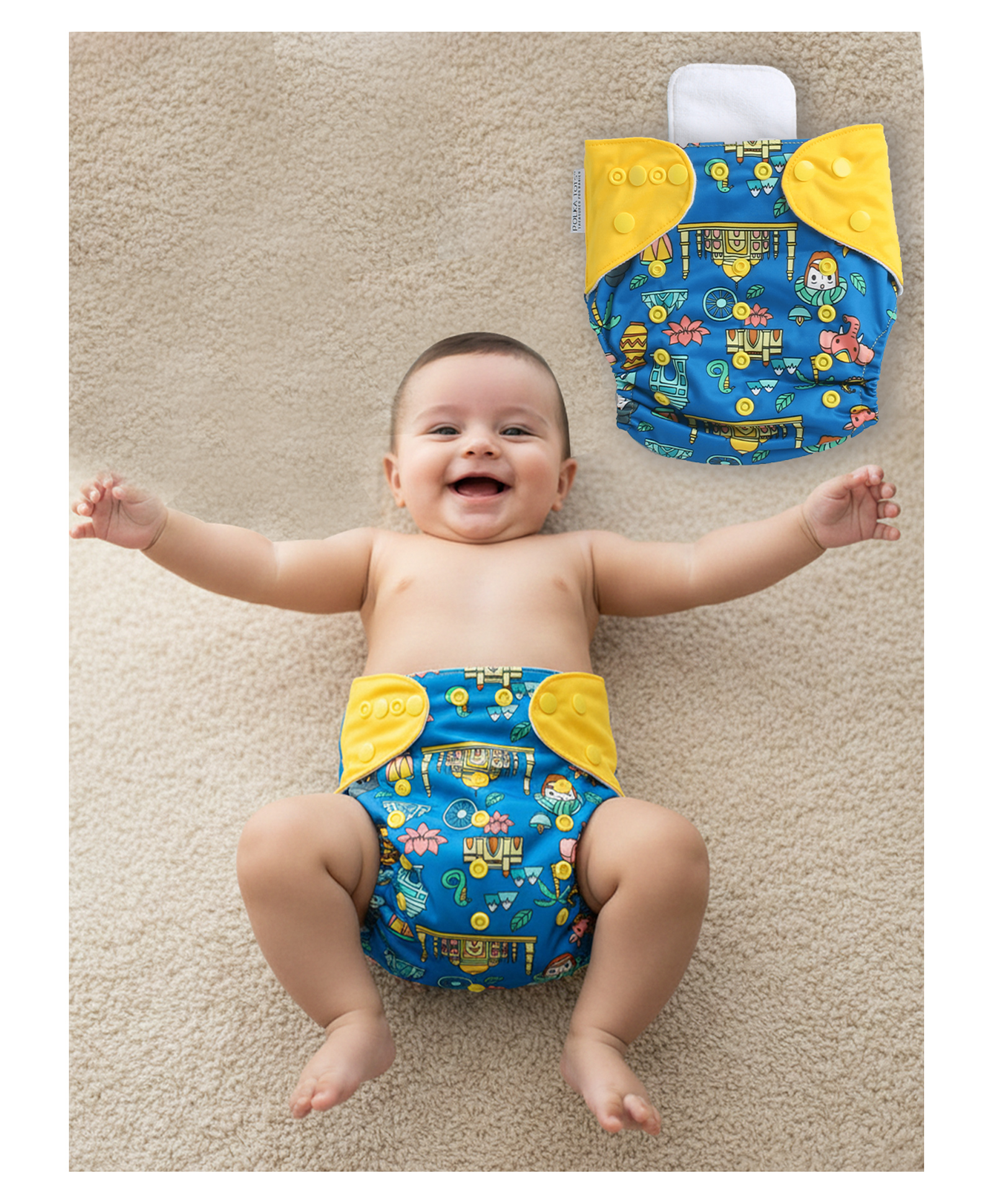 POLKA TOTS Reusable & Washable Fleece Cloth Diaper with 1 Diaper Liner and Size Adjustable Snap Buttons - Traditional-picture-28