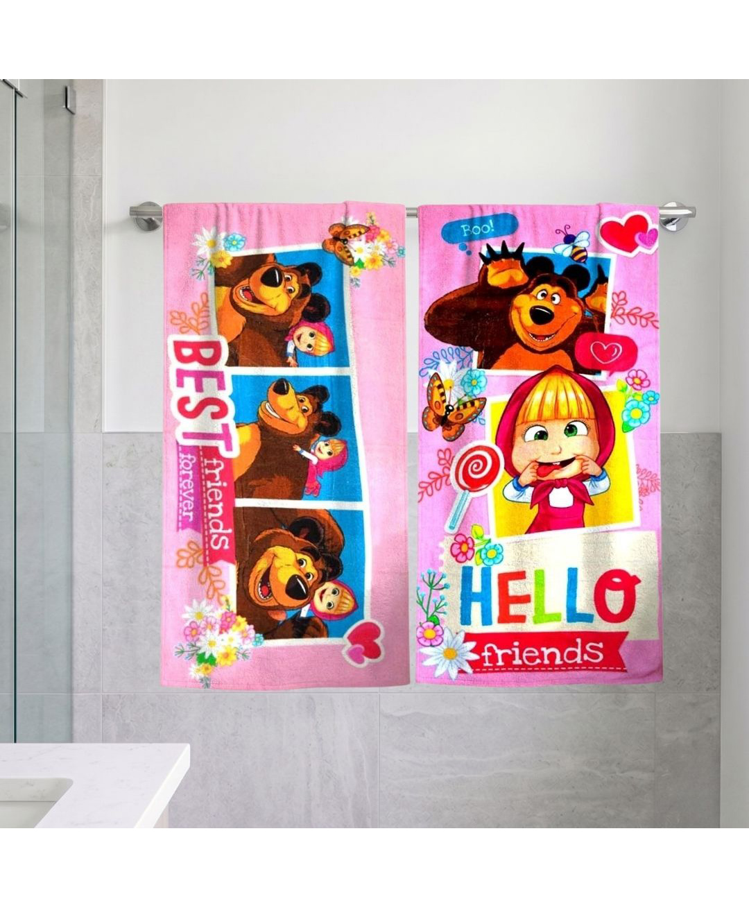 Athom Trendz Masha and The Bear Kids Bath Towel Pack of 2 - Multicolour-image-43