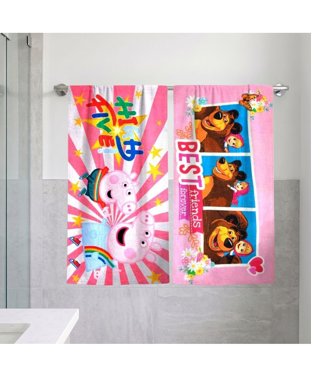 Athom Trendz Peppa Pig & Masha and The Bear Kids Bath Towel Pack of 2 - Multicolour-picture-15