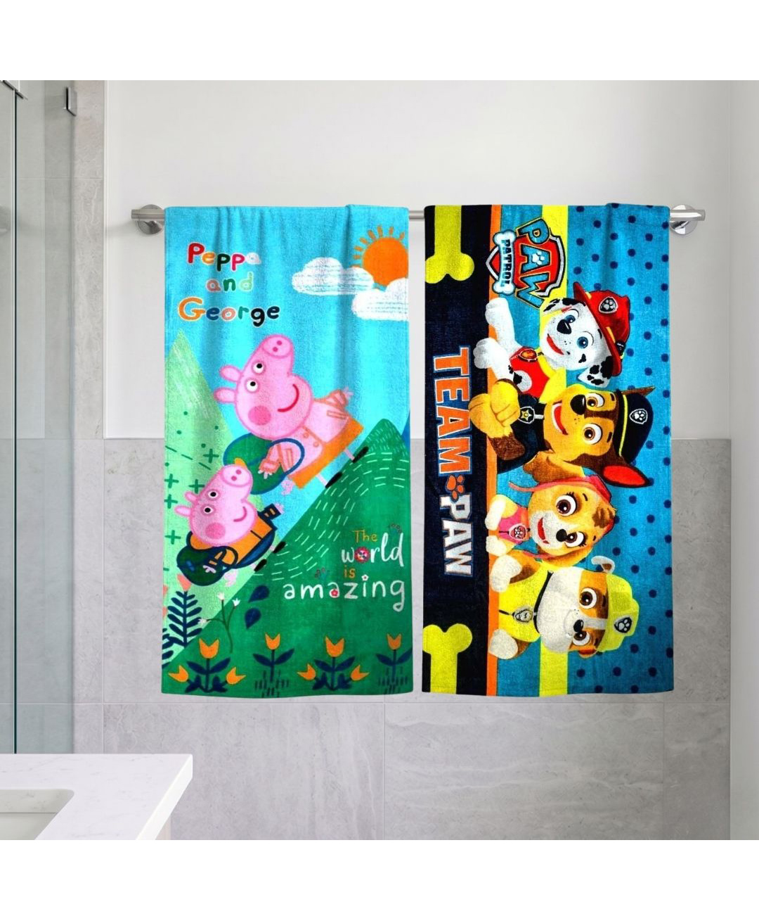 Athom Trendz Peppa Pig and Paw Patrol Kids Bath Towel Pack of 2 - Multicolour-picture-12