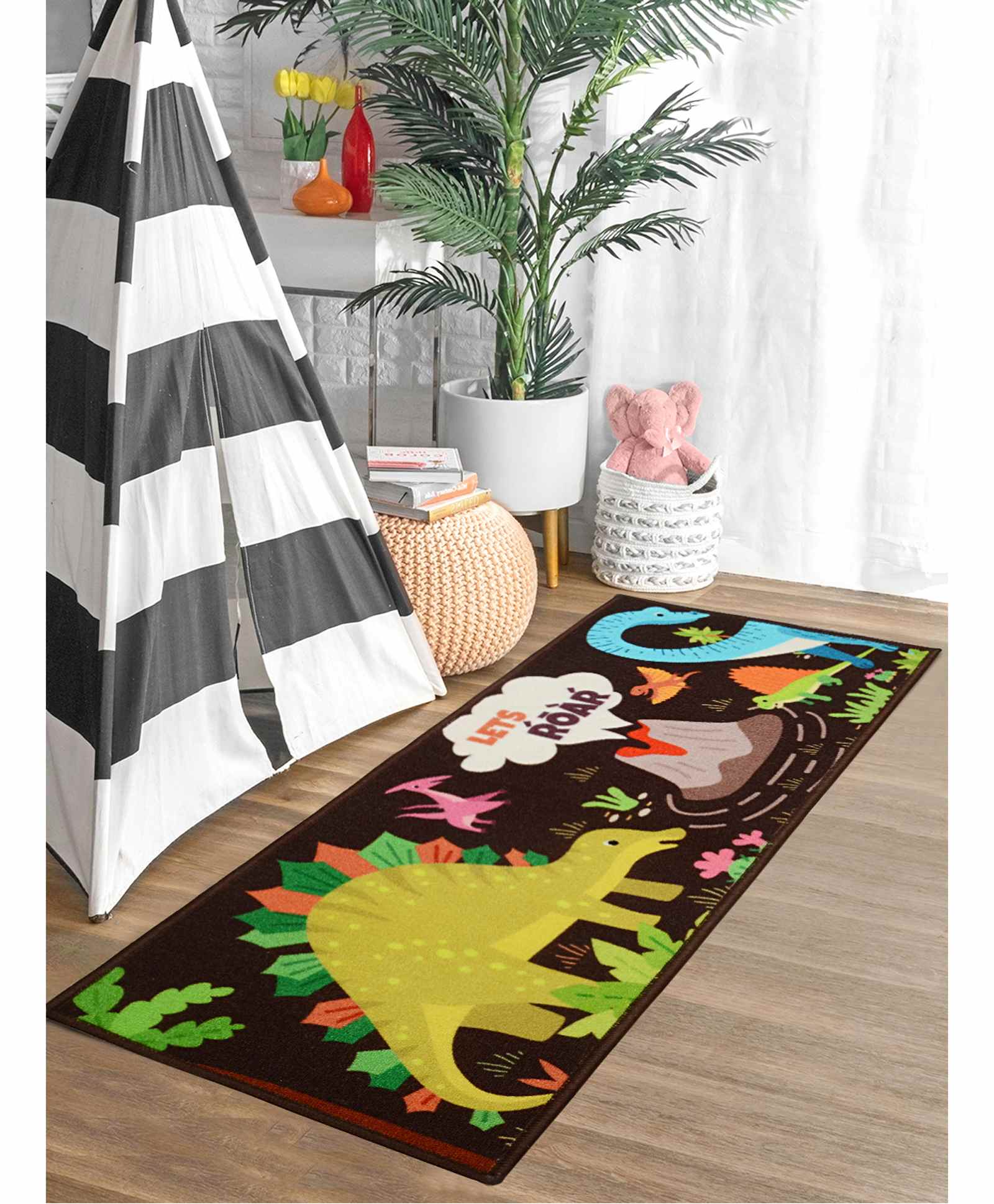 Saral Home Anti Skid Floor Runner Dino Print - Brown-image-48