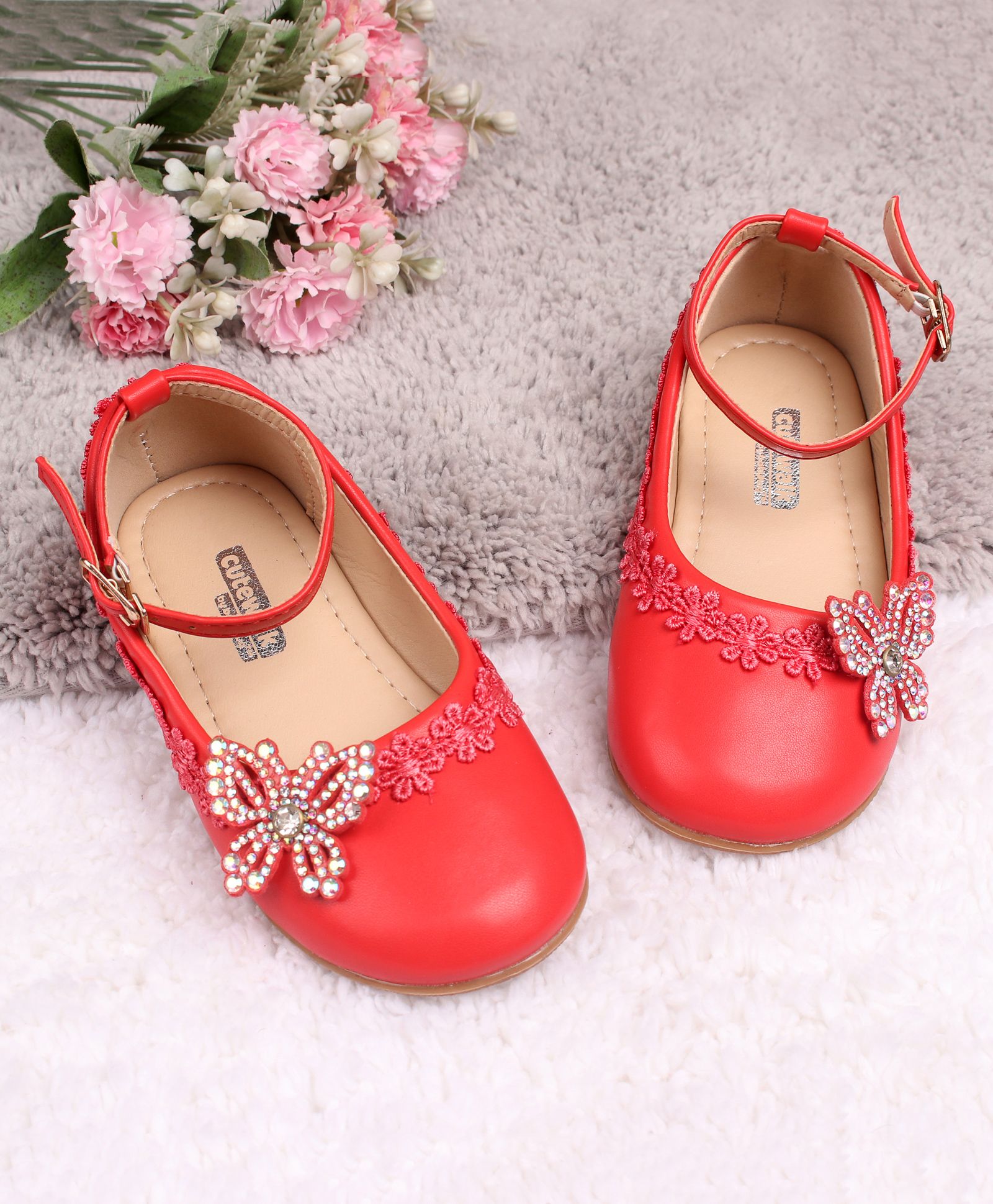Cute Walk by Babyhug Embellished Belly Shoes - Red-image-42