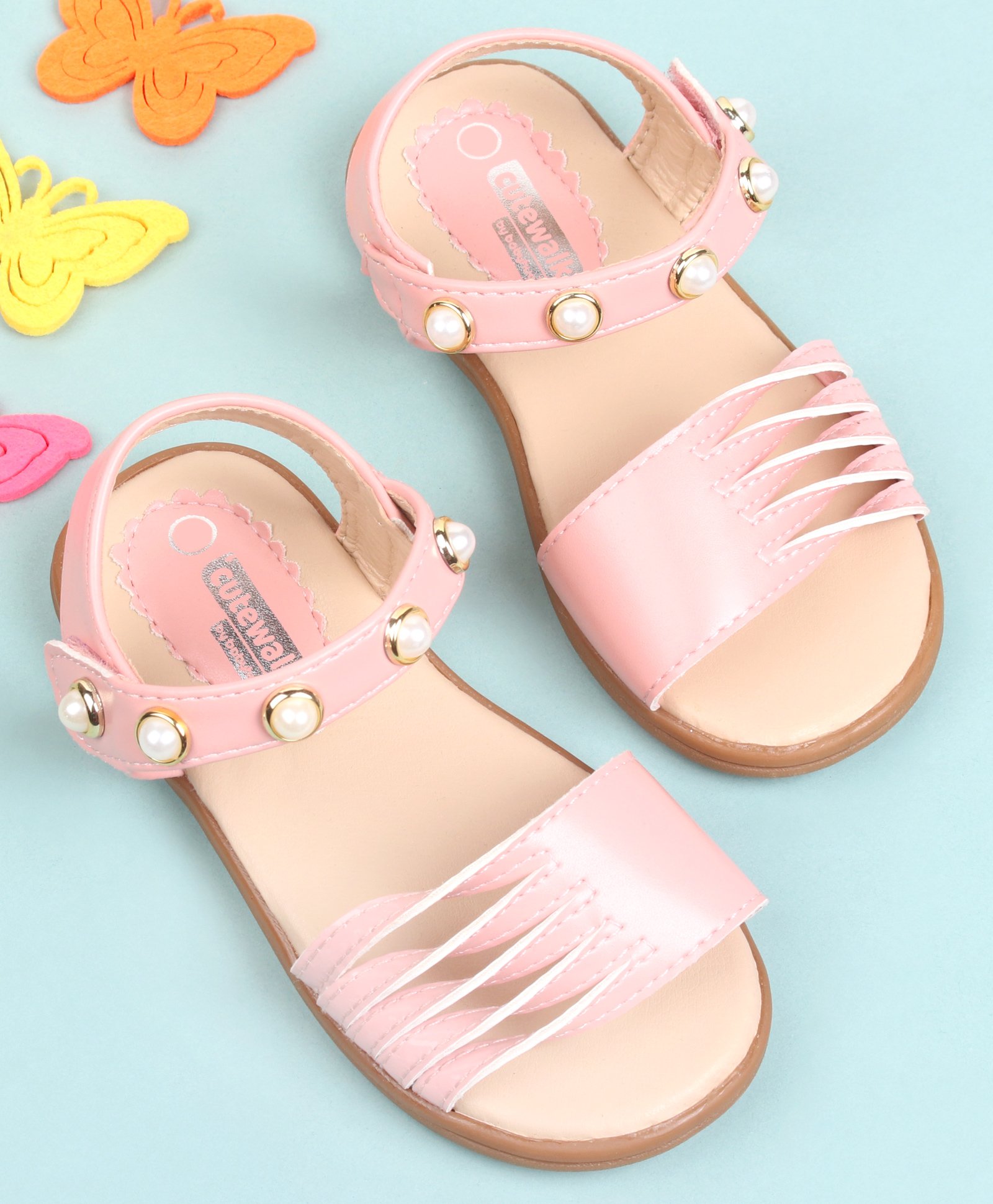 Cute Walk by Babyhug Party Wear Sandals Bead Detailing - Pink-image-28