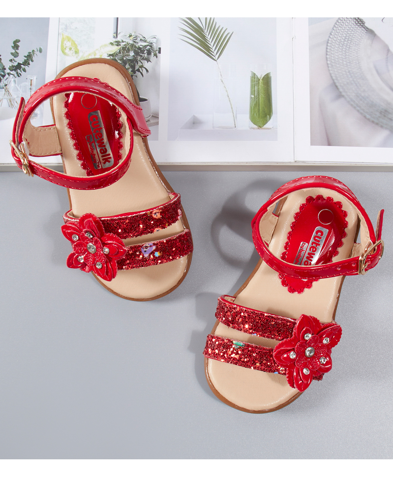 Cute Walk by Babyhug Party Wear Studded Sandal - Red-image-26