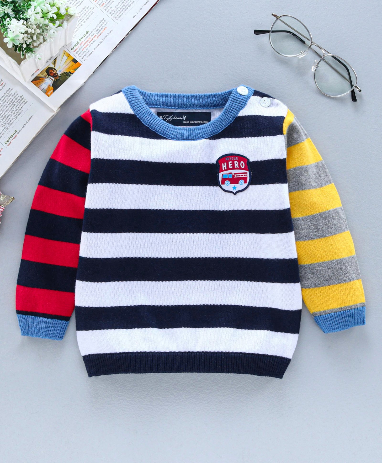 ToffyHouse Full Sleeves Printed Pullovers Sweater Stripes - Multicolor-image-3