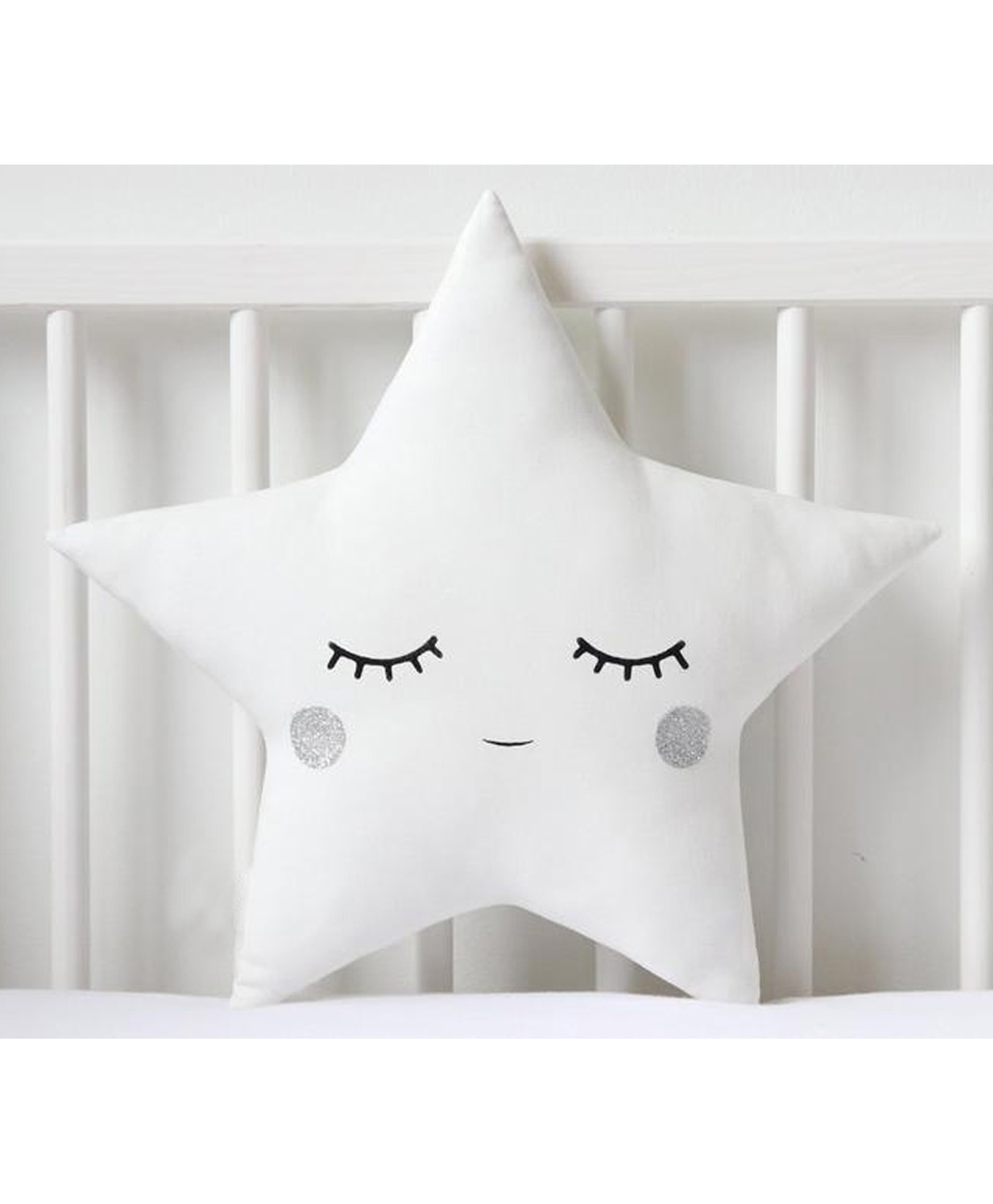StyBuzz Star Shaped Cushion with Pom Poms - White-image-40