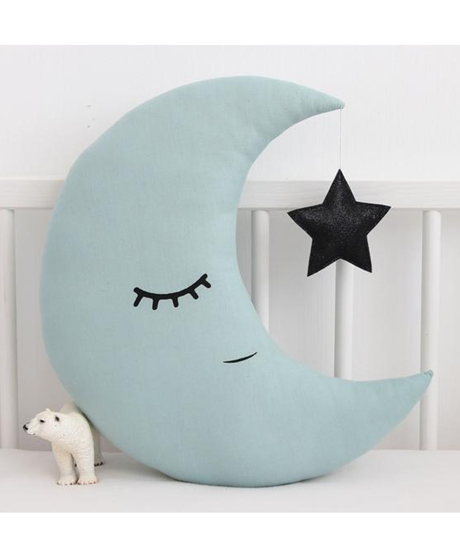 StyBuzz Crescent Moon Plush Velvet Cushion with Hanging Star - Blue-picture-11