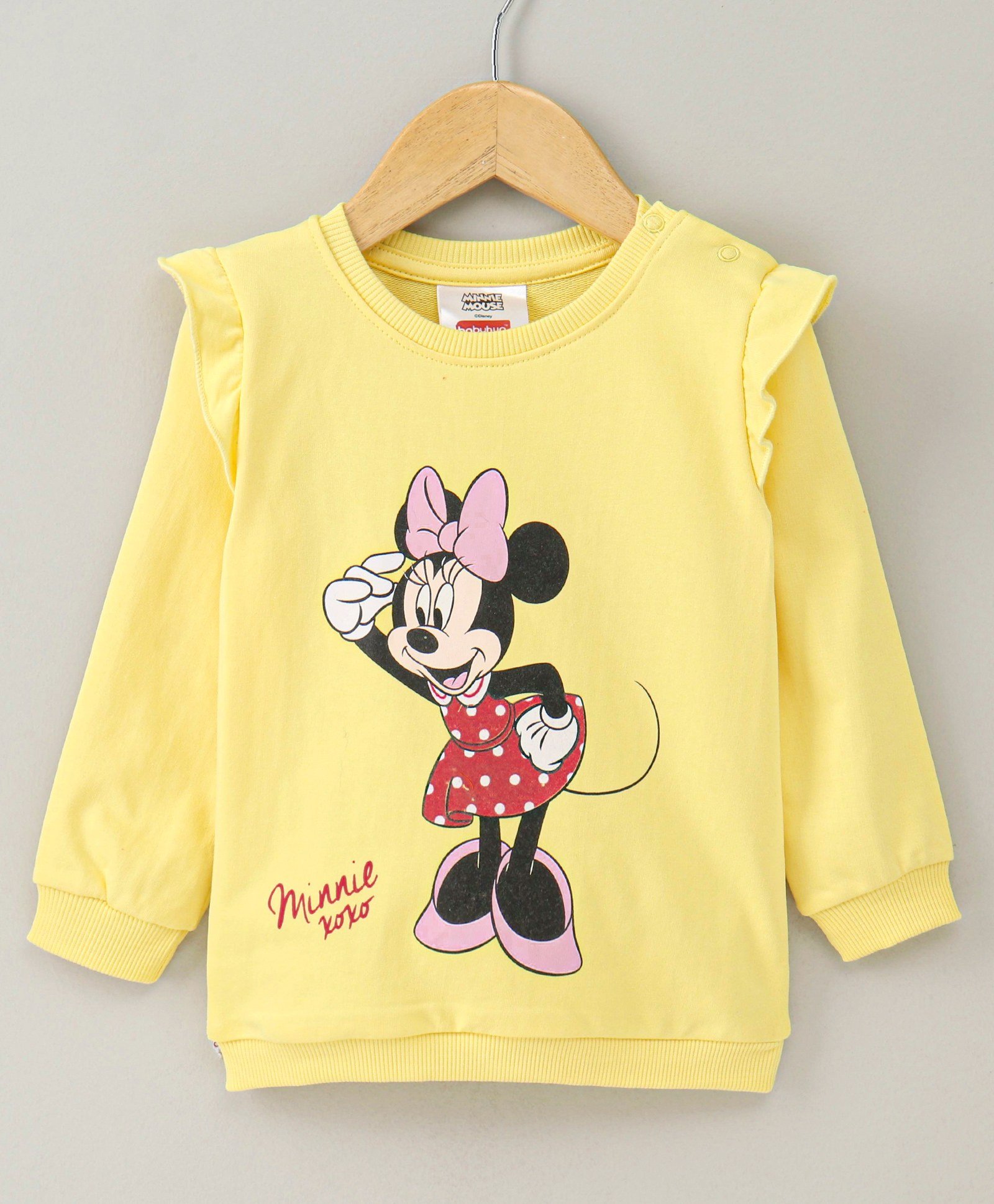 Babyhug Full Sleeve Sweatshirt Minnie Mouse Print - Yellow-image-1