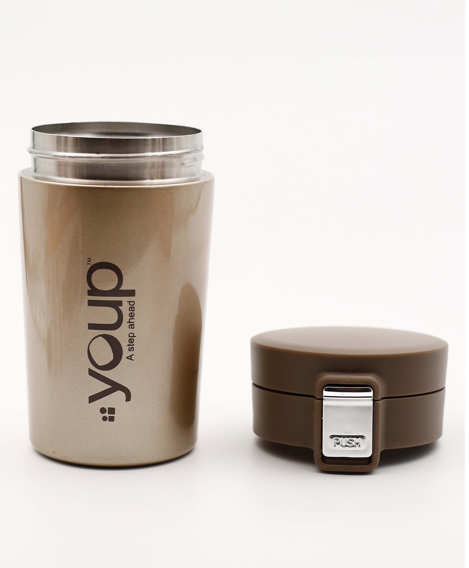 Youp Thermosteel Coffee Mug With Press To Open Cap Golden - 350 ml-picture-31