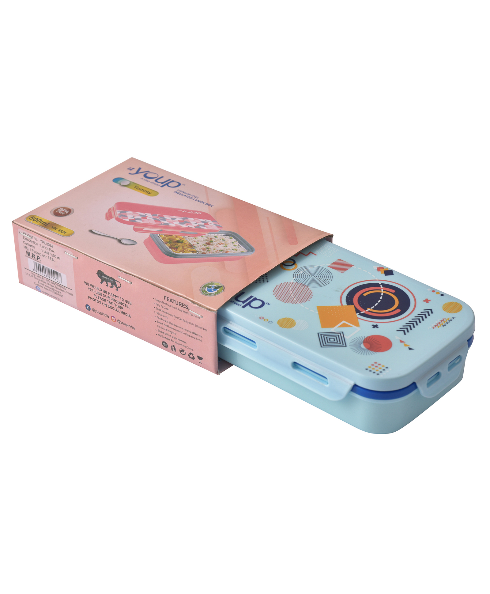 Youp Lunch Box with Spoon and Small Container Blue - 500 ml-picture-3