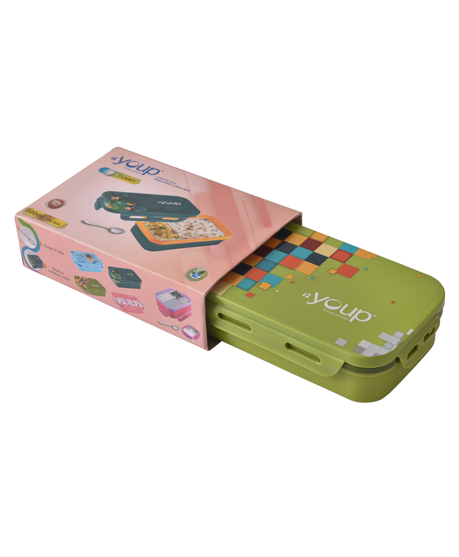Youp Lunch Box with Spoon and Small Container Blue Green - 500 ml-picture-0