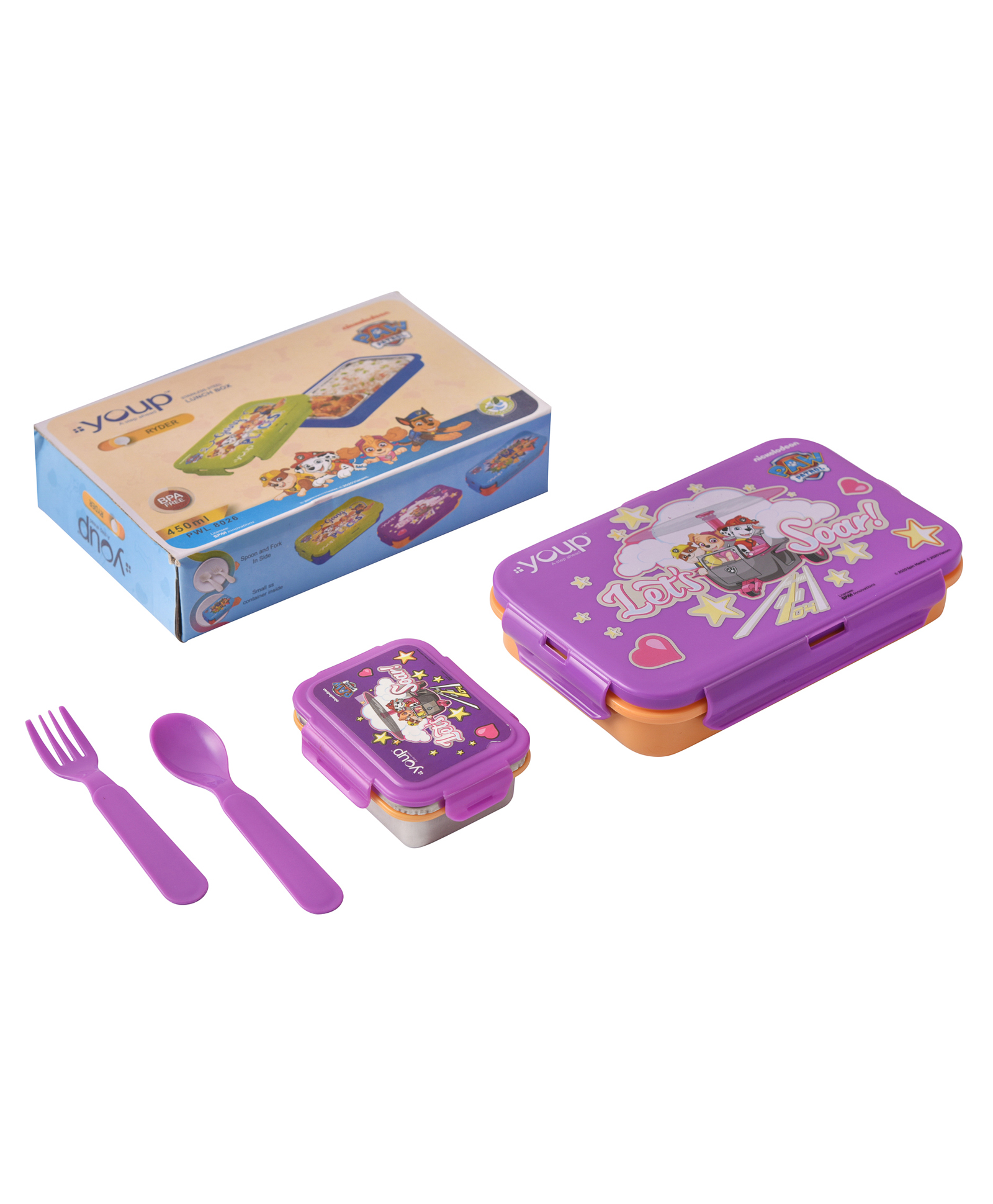 Youp Stainless Steel Paw Patrol Kids Lunch Box Ryder Purple And Yellow - 450 ml-image-27