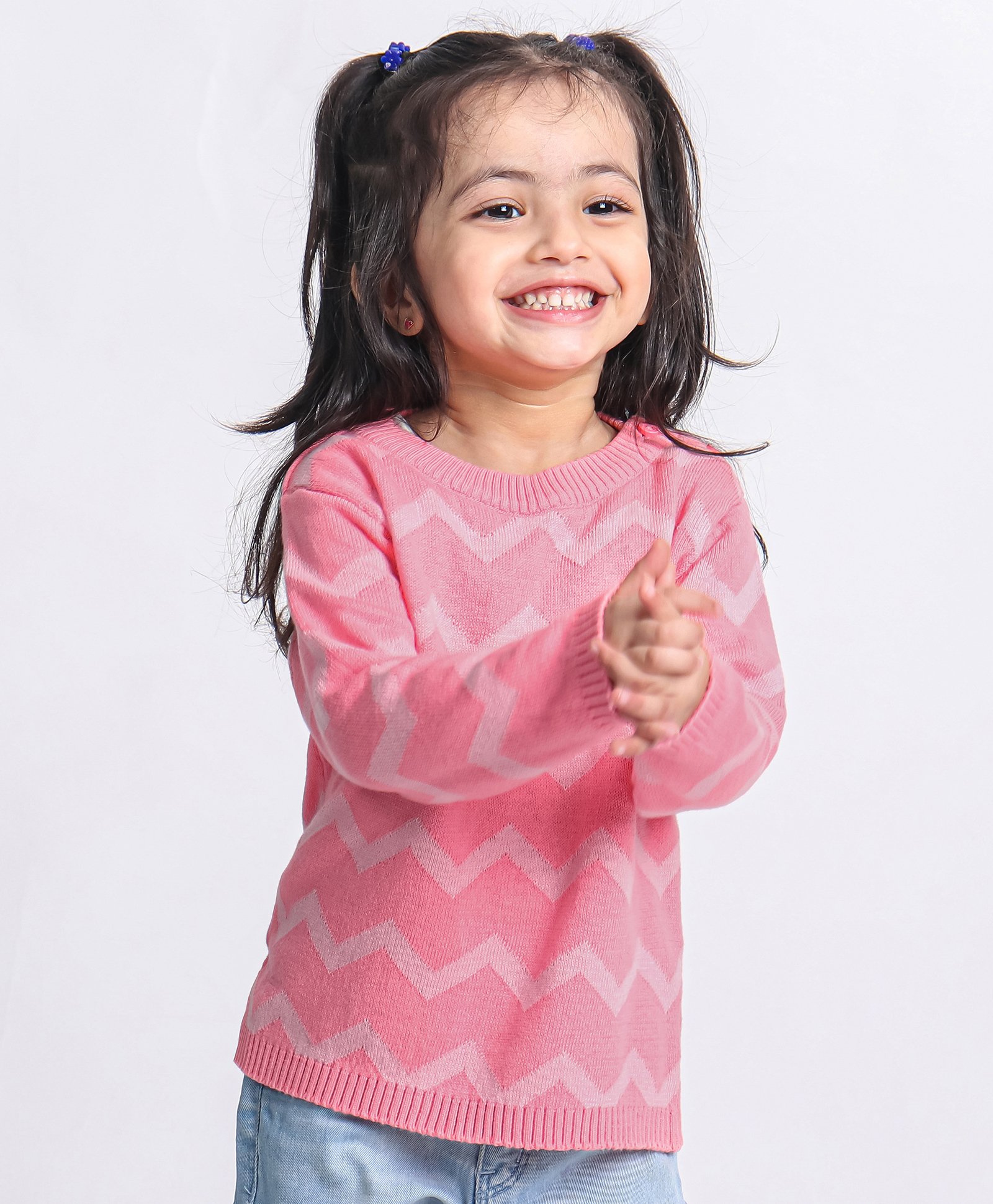 Babyhug Full Sleeves 100% Organic Jacquard Sweater - Pink-image-8