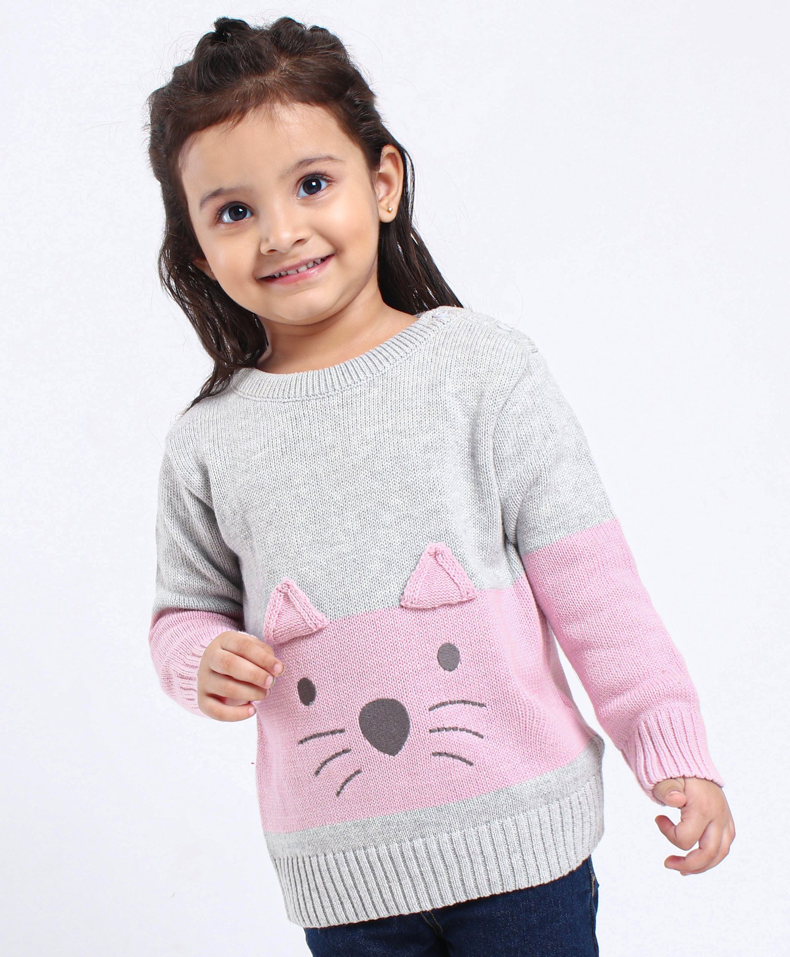 Babyhug Full Sleeves 100% Organic Jacquard Sweater - Grey-image-21