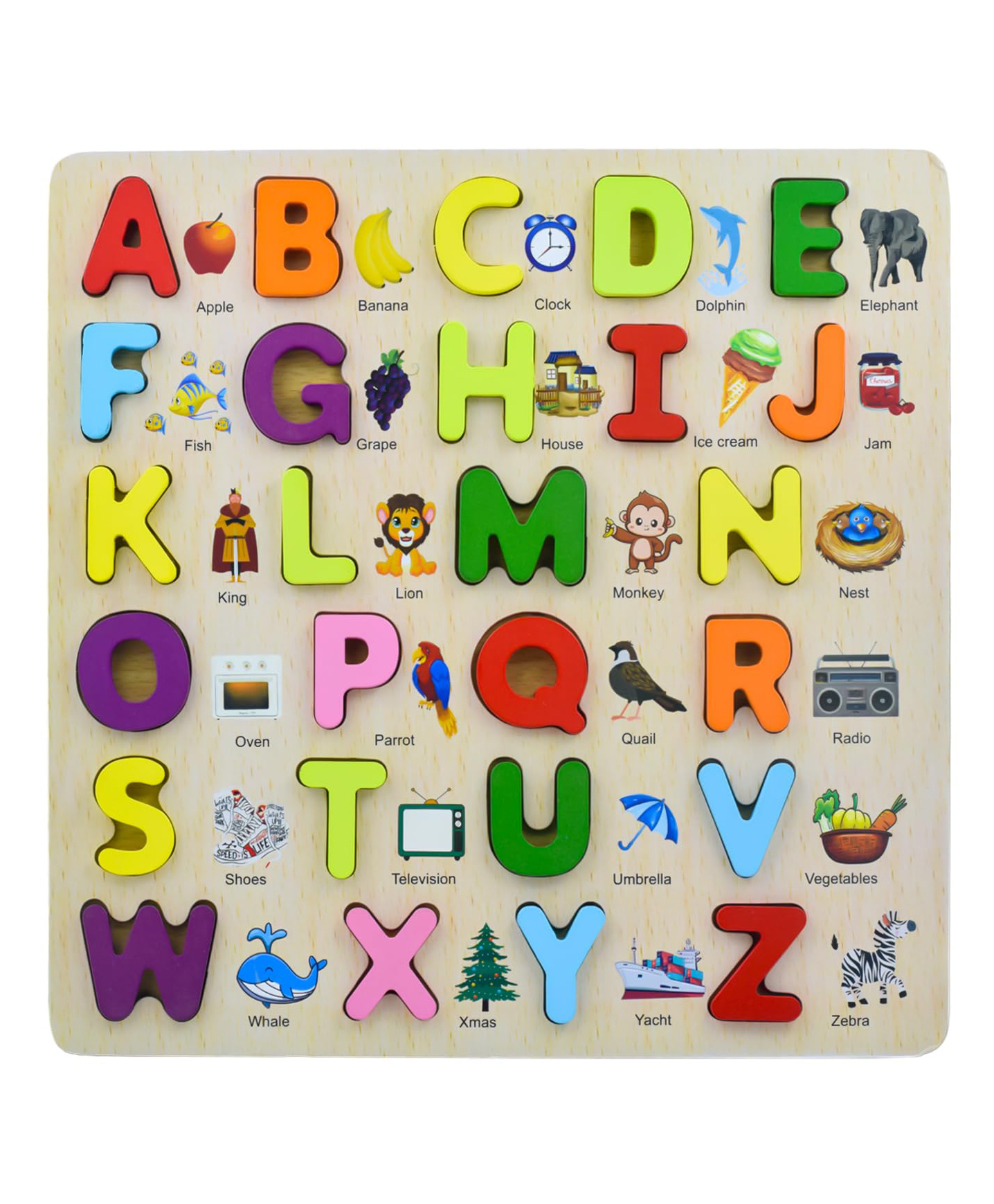 Wishkey 3D Wooden Capital Alphabet Board Puzzles With Pictures Multicolour - 27 Pieces-image-26