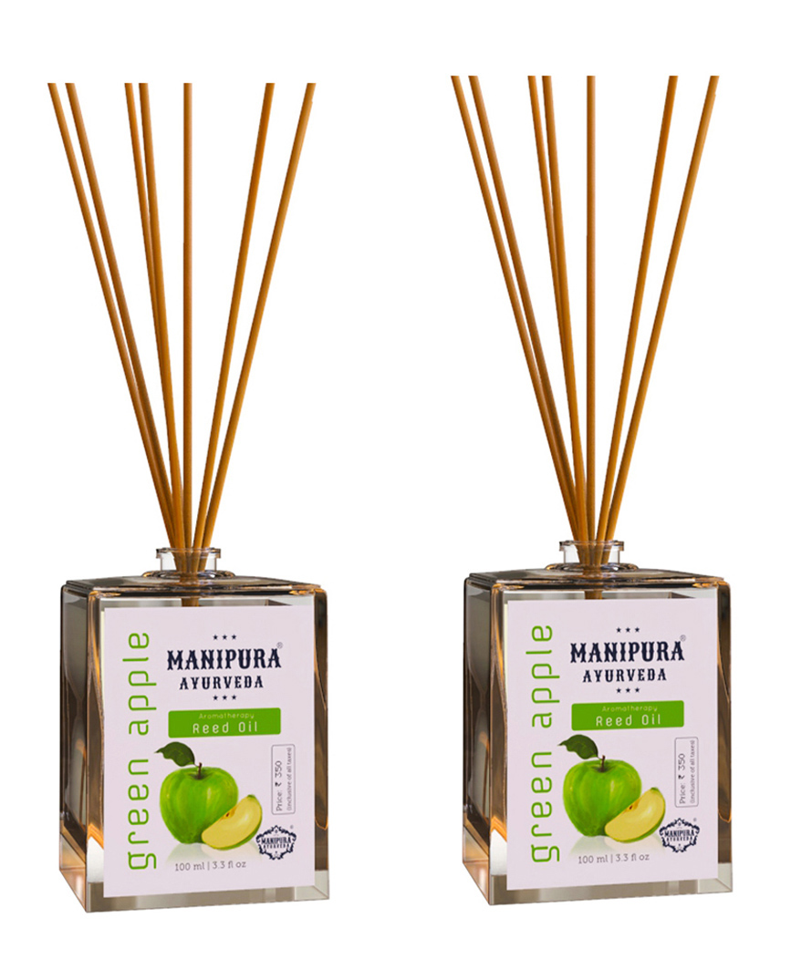 Manipura Ayurveda Aromatherapy Green Apple Diffuser Set Pack of 2 Green - 100 ml Each-image-3