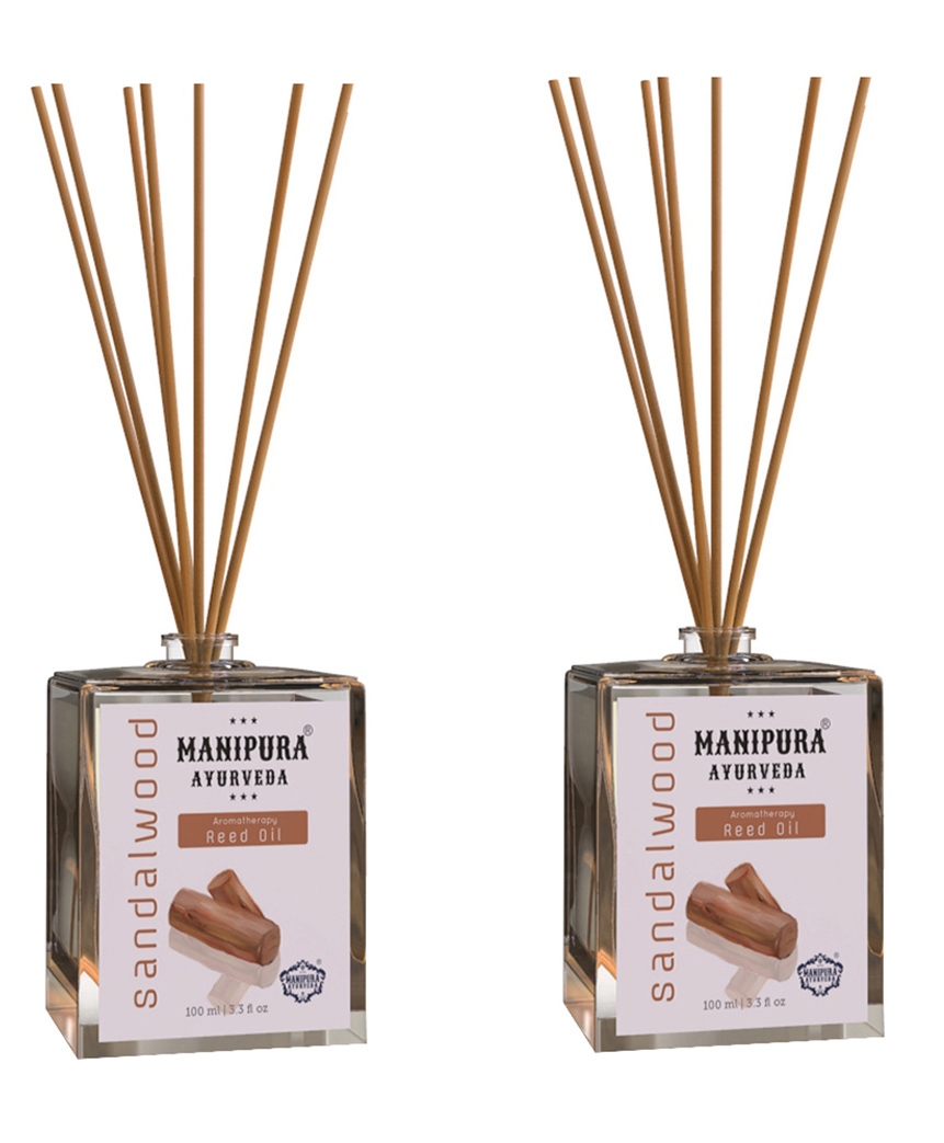 Manipura Ayurveda Aromatherapy Sandalwood Reed Diffuser Set Pack of 2 - 100 ml Each-image-1