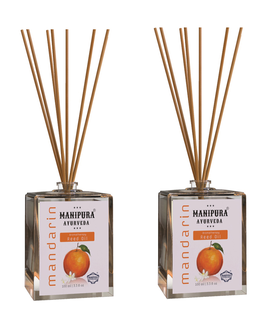 Manipura Ayurveda Aromatherapy Mandarin Reed Diffuser Set Pack of 2 - Brown-image-29
