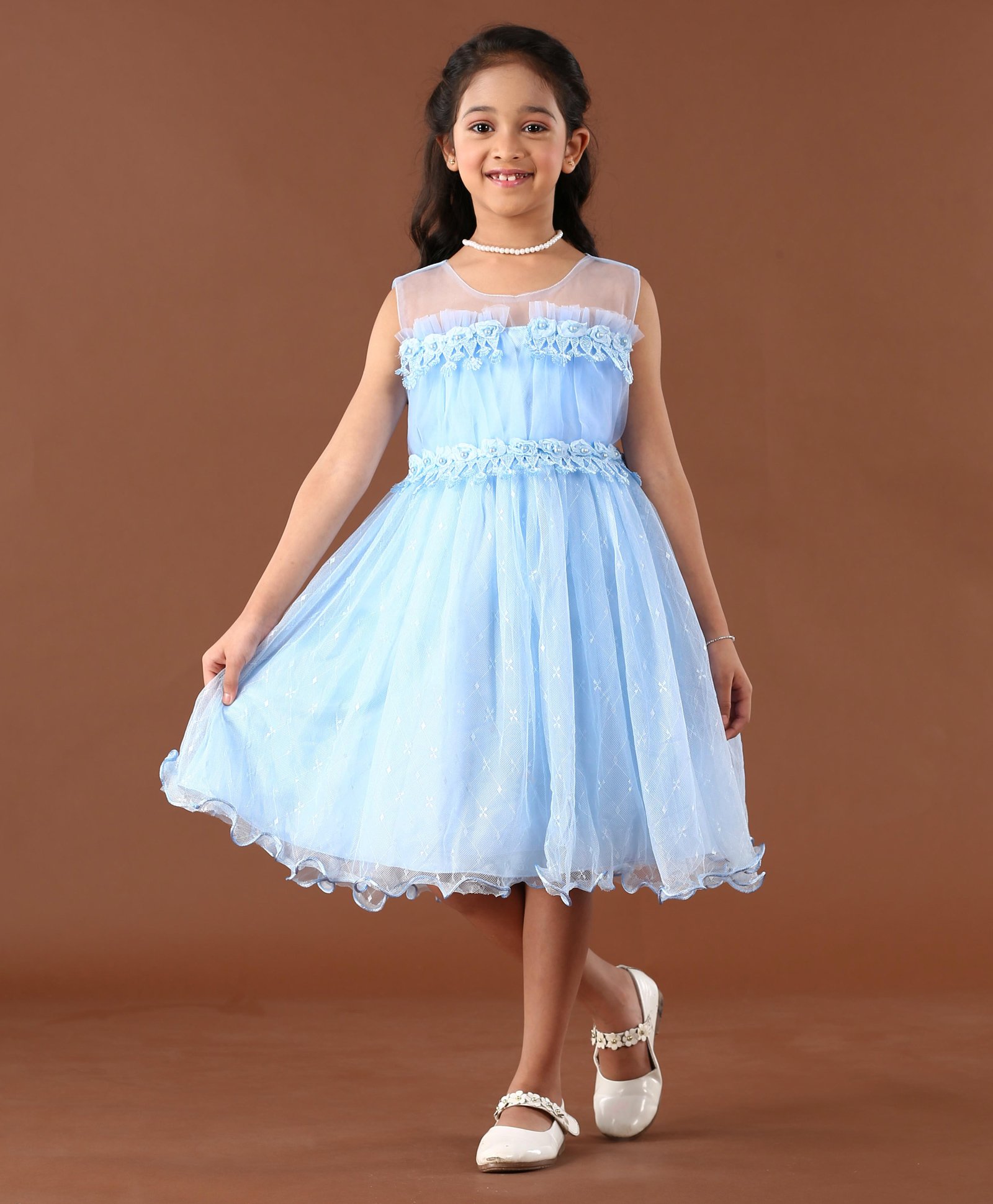 Mark & Mia Sleeveless One Piece Frock With Corsage - Blue-image-42