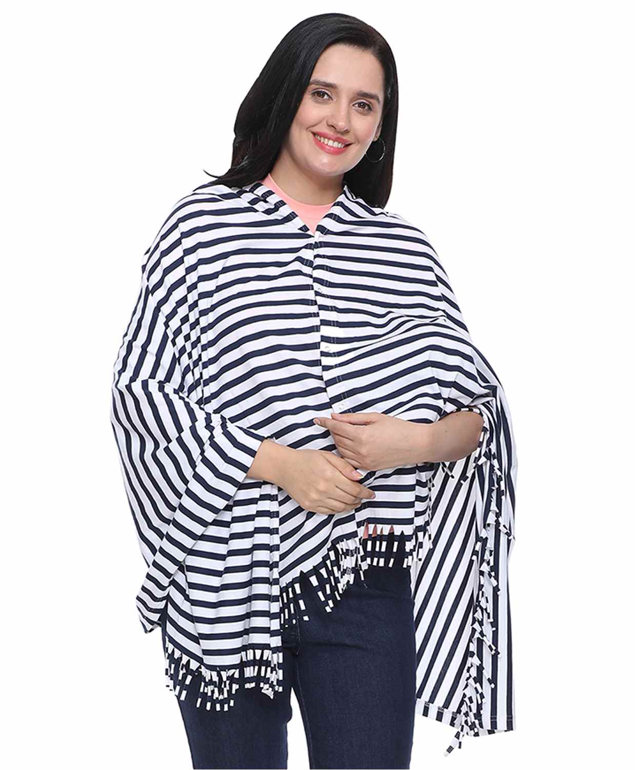 Lulamom Striped Cotton Nursing Shawl - Navy Blue-picture-37