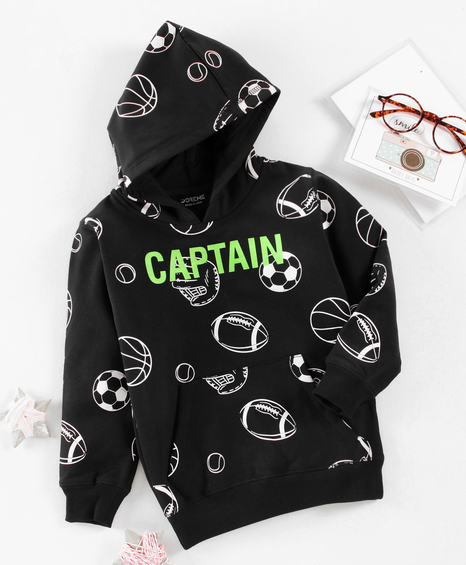 Doreme Full Sleeves Hooded Sweatshirt Text Print - Navy Blue-picture-11