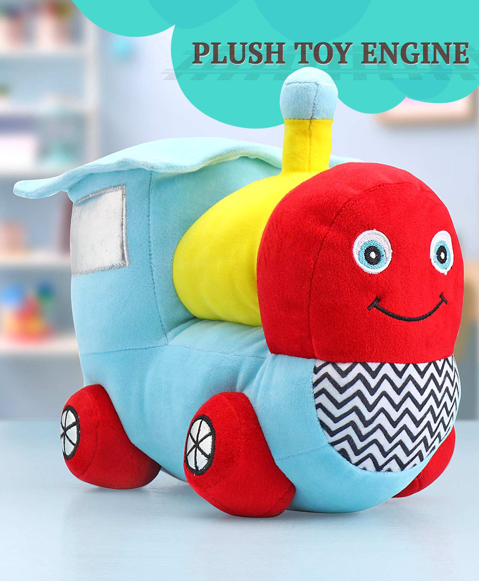 Babyhug Steam Engine Soft Toy Blue - Length 32 cm-image-46