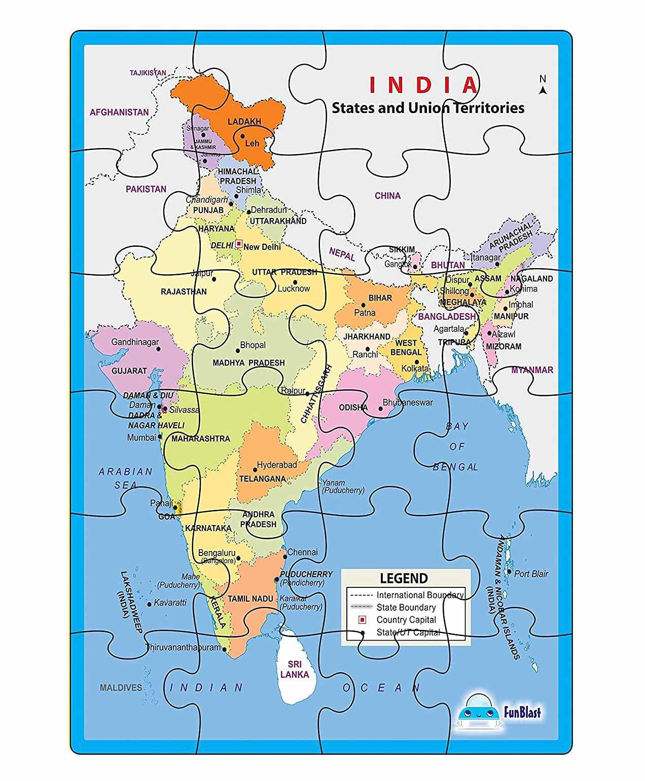 FunBlast Map of India Jigsaw Puzzle Multicolour - 24 Pieces-image-47