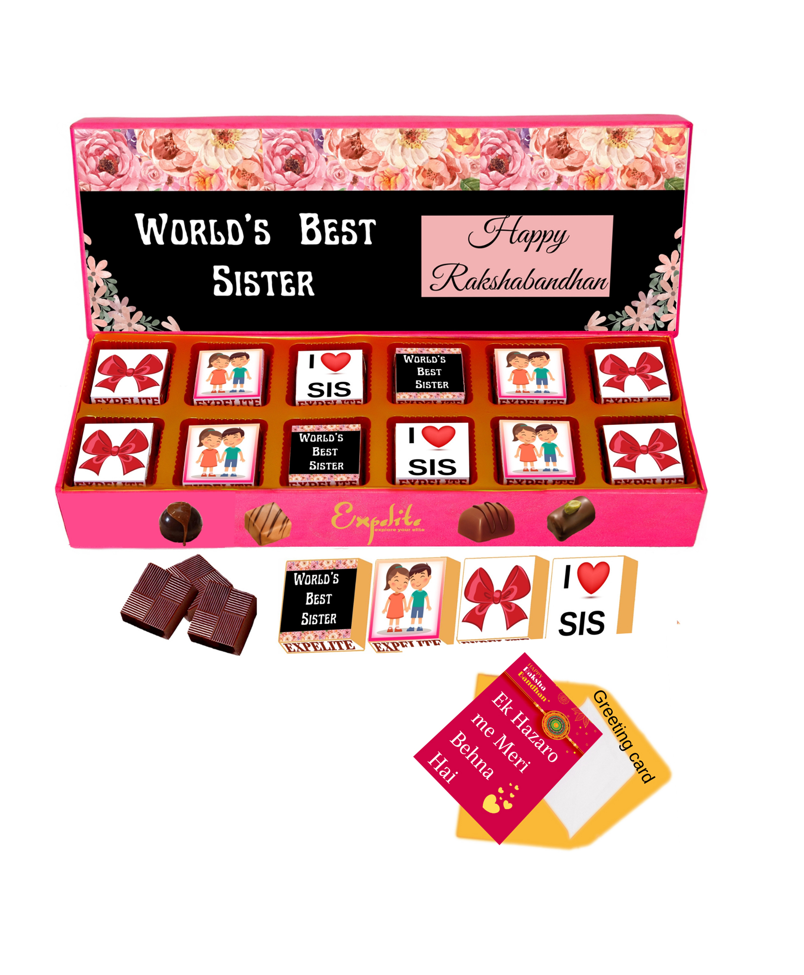 Expelite Rakhi Theme Chocolates & Greeting Card Combo Gift - Multicolor-image-46