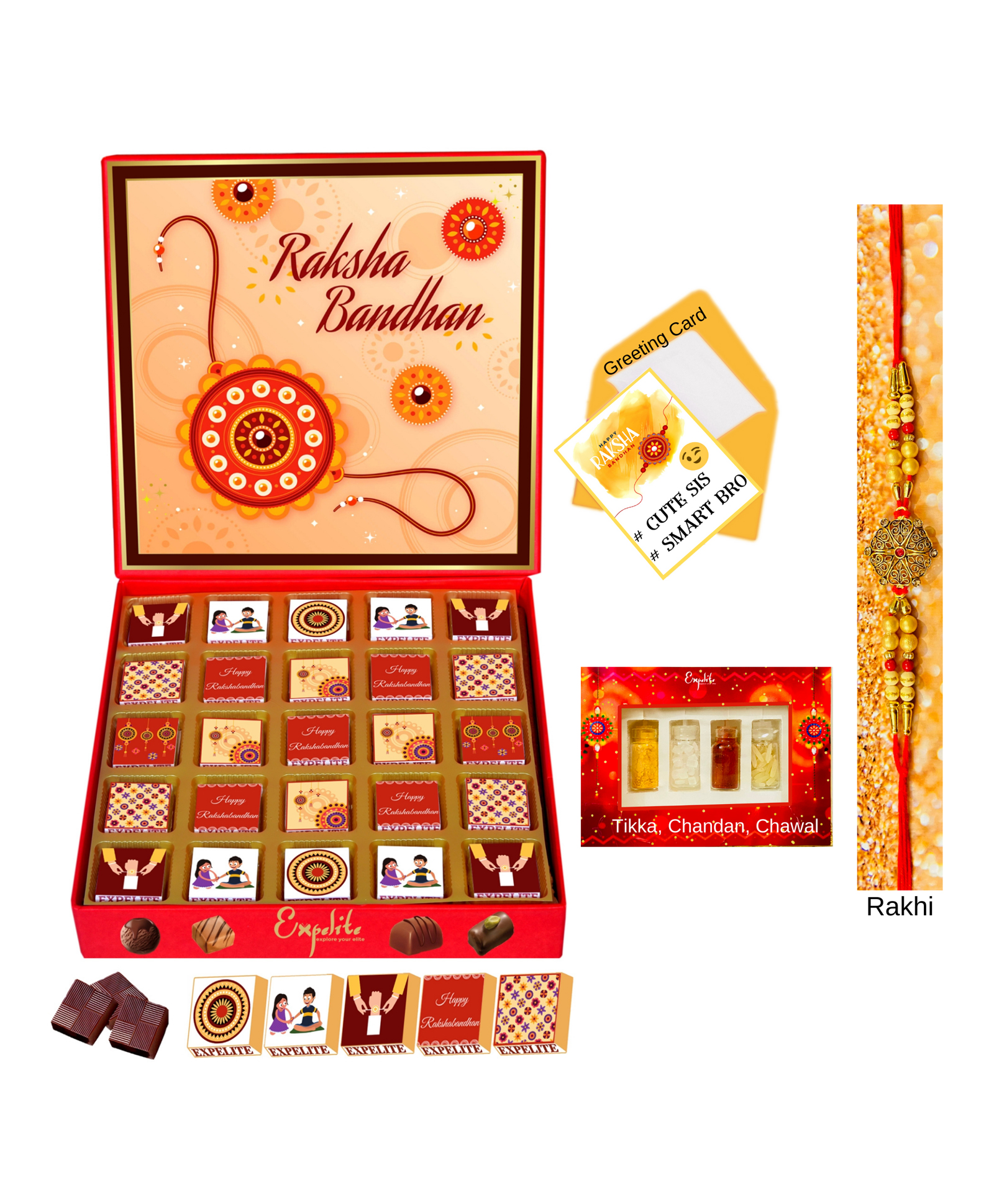 Expelite Rakhi Chocolates With Greeting Card Combo - Multicolor-image-49
