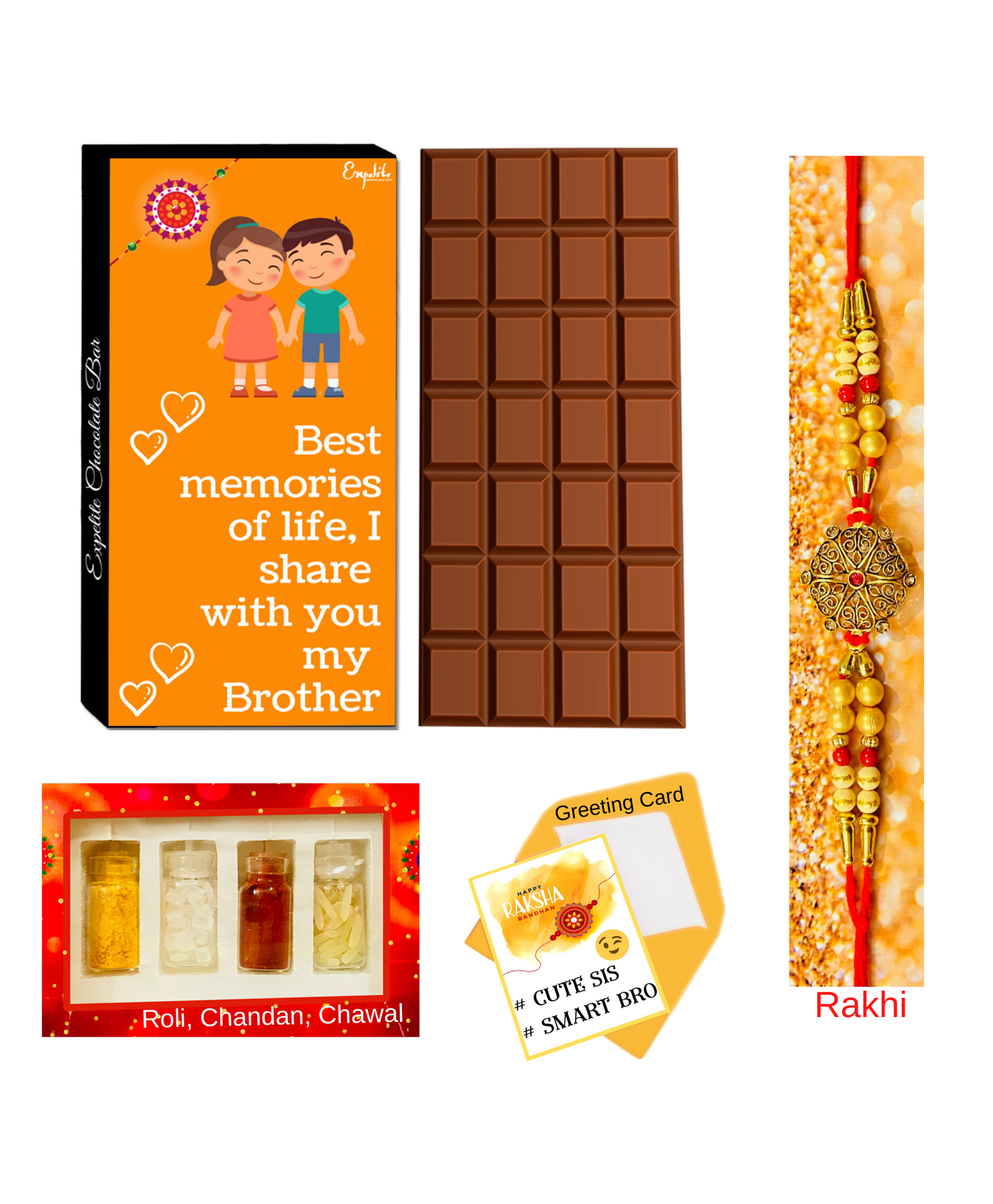 Expelite Rakhi Theme Chocolates & Greeting Card Combo Gift - Multicolor-image-3