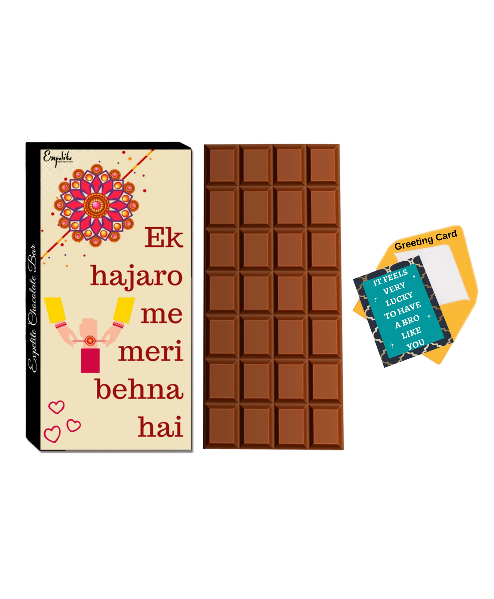 Expelite Rakhi Theme Chocolates & Greeting Card Combo Gift - Multicolor-image-45