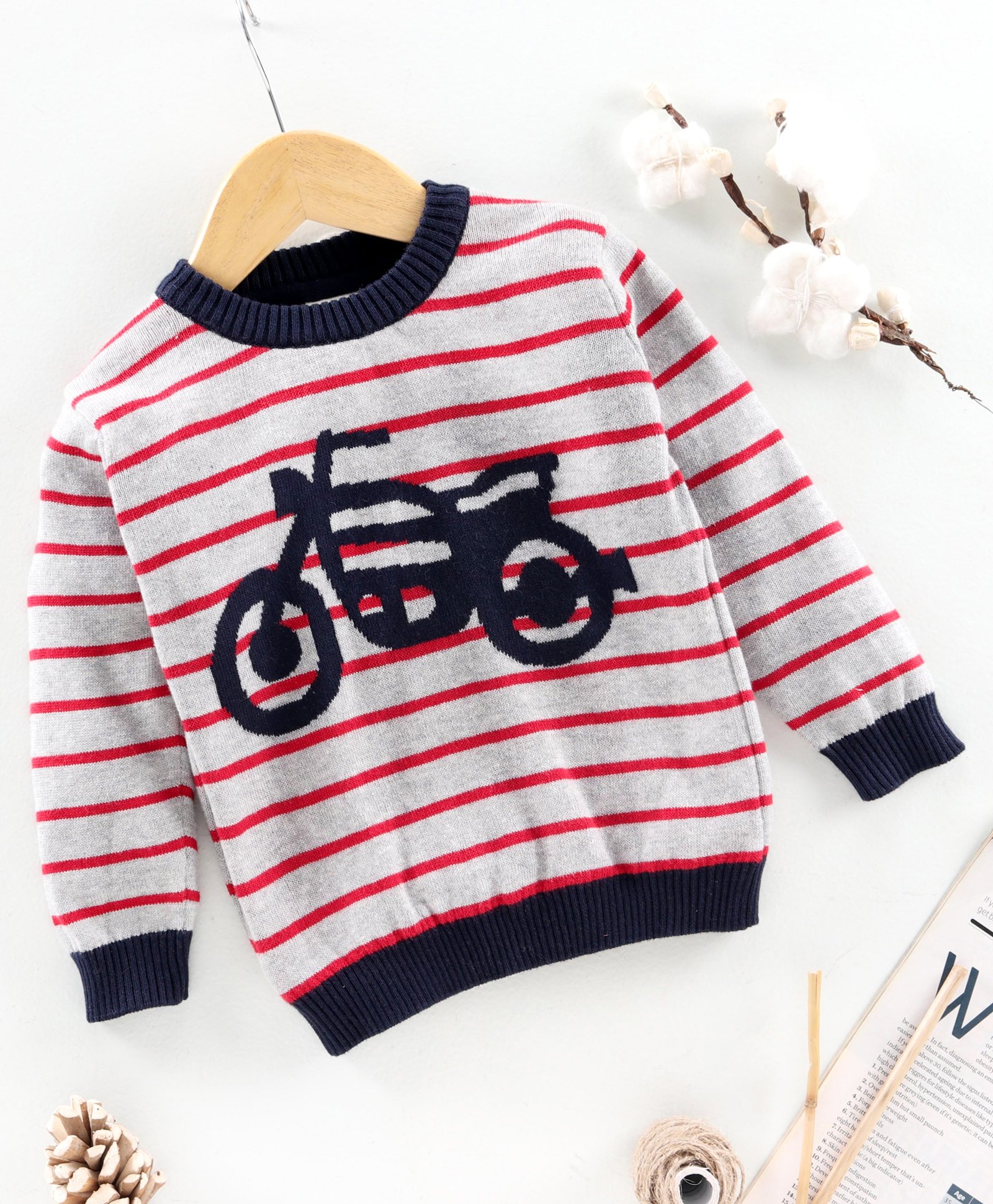 Little Folks Full Sleeves Sweater Cycle Print - Red-image-26
